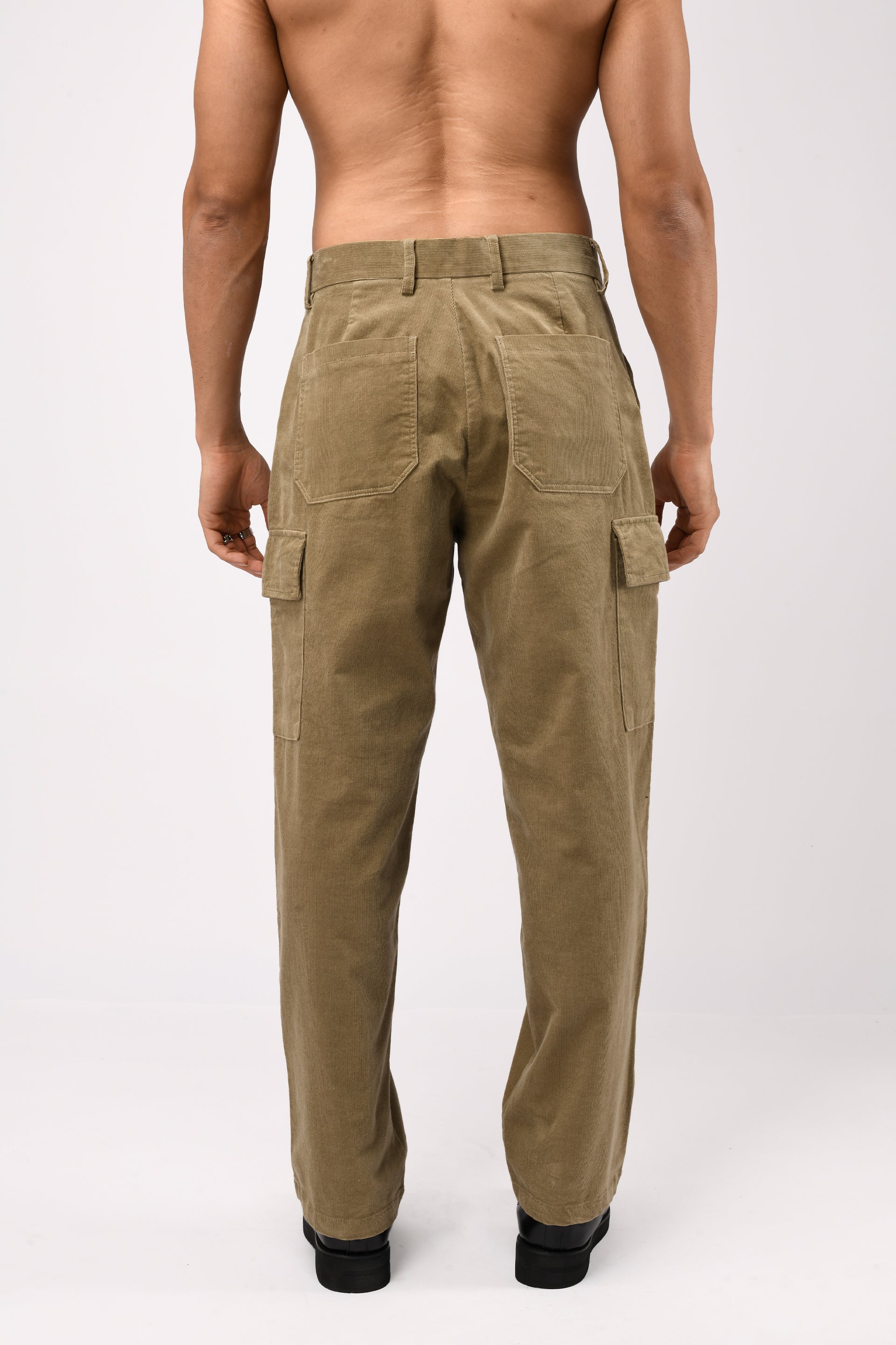 Soft Corduroy Relaxed Cargo Pants In Beige