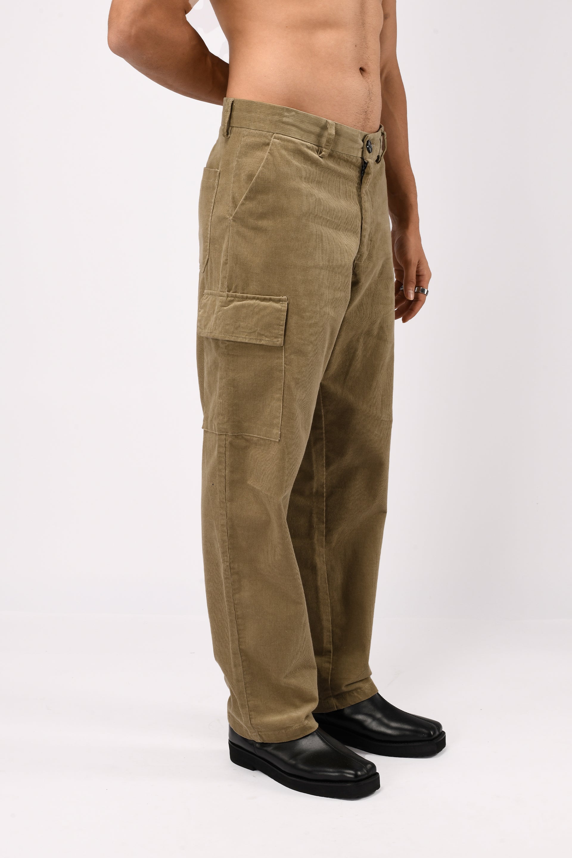 Soft Corduroy Relaxed Cargo Pants In Beige