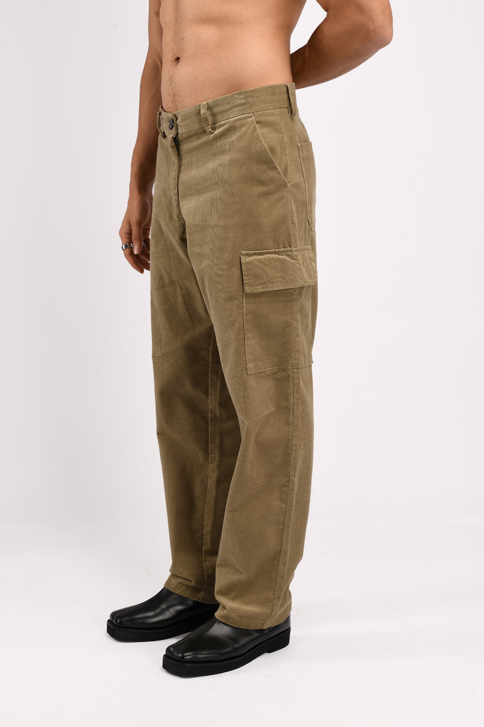 Soft Corduroy Relaxed Cargo Pants In Beige