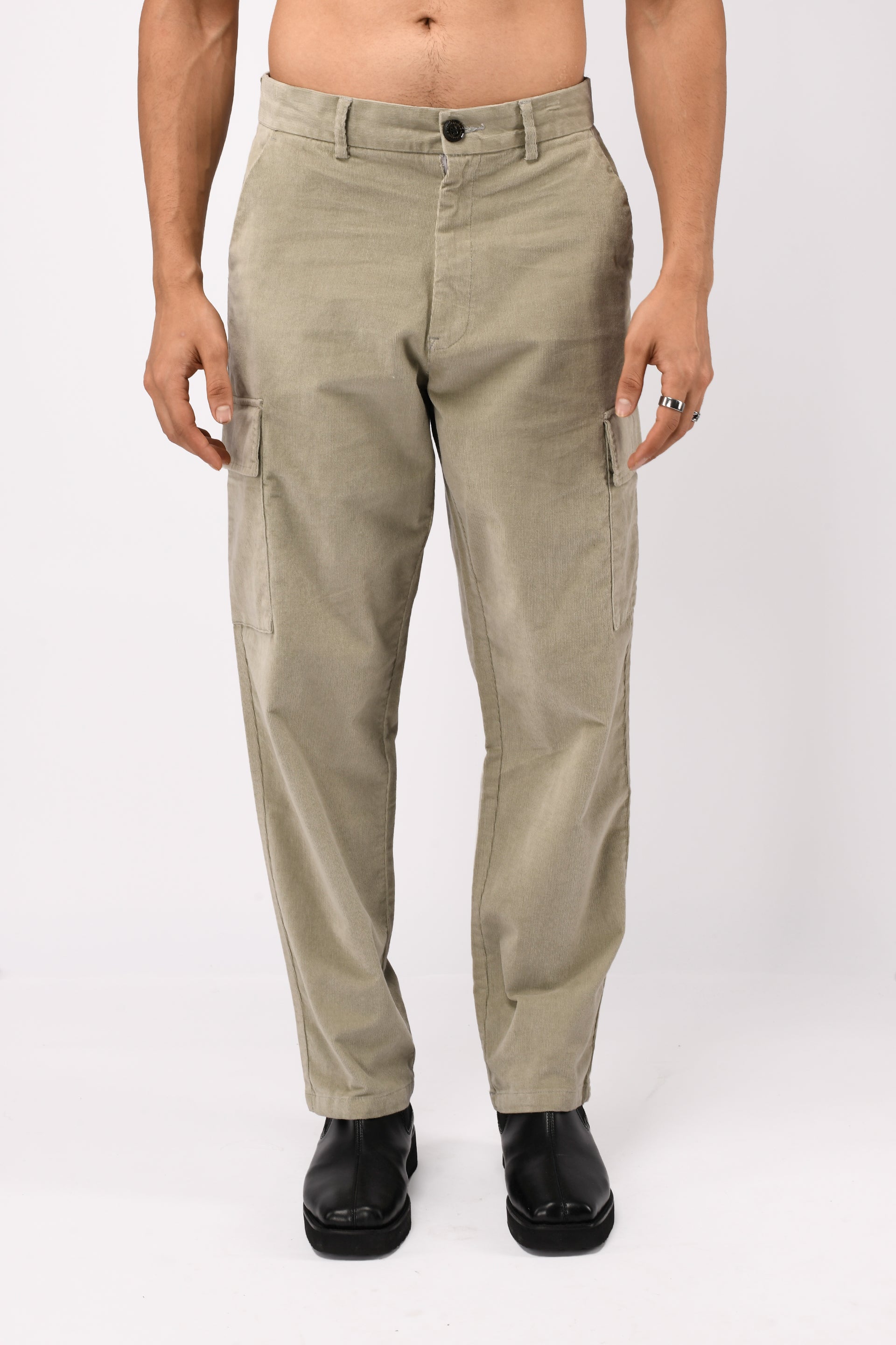 Soft Corduroy Relaxed Cargo Pants In Light Grey