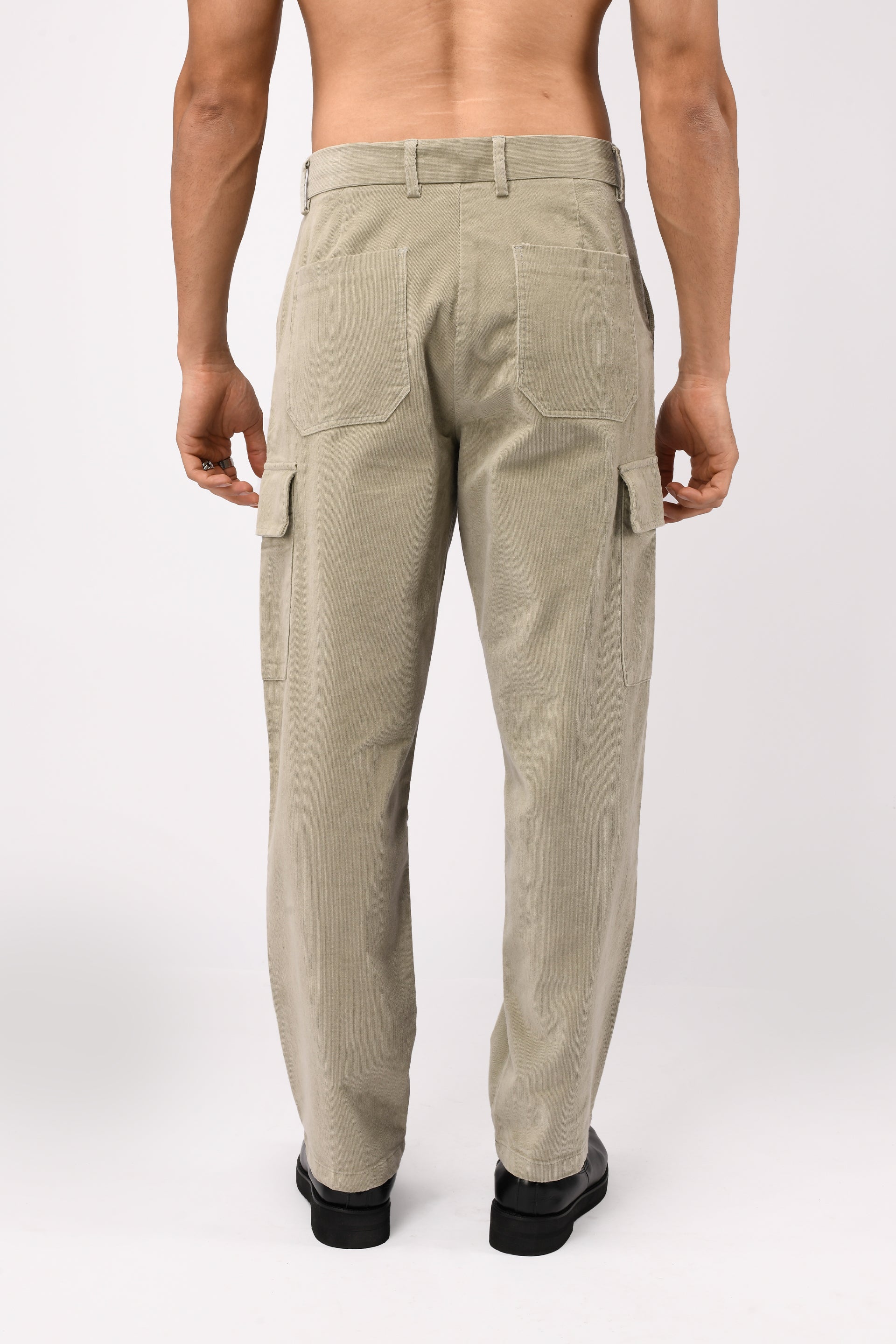 Soft Corduroy Relaxed Cargo Pants In Light Grey