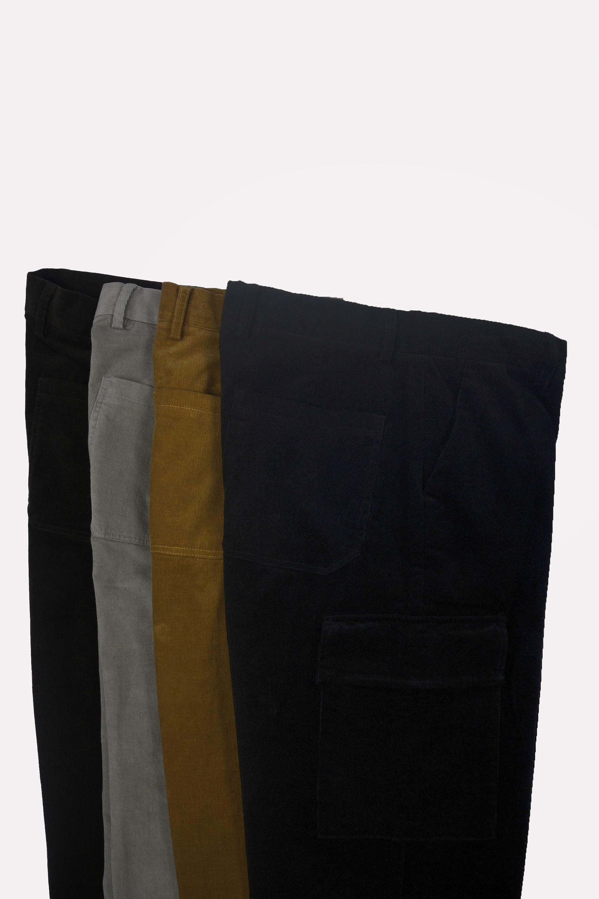 SOFT CORDUROY RELAXED CARGO PANTS IN BLACK