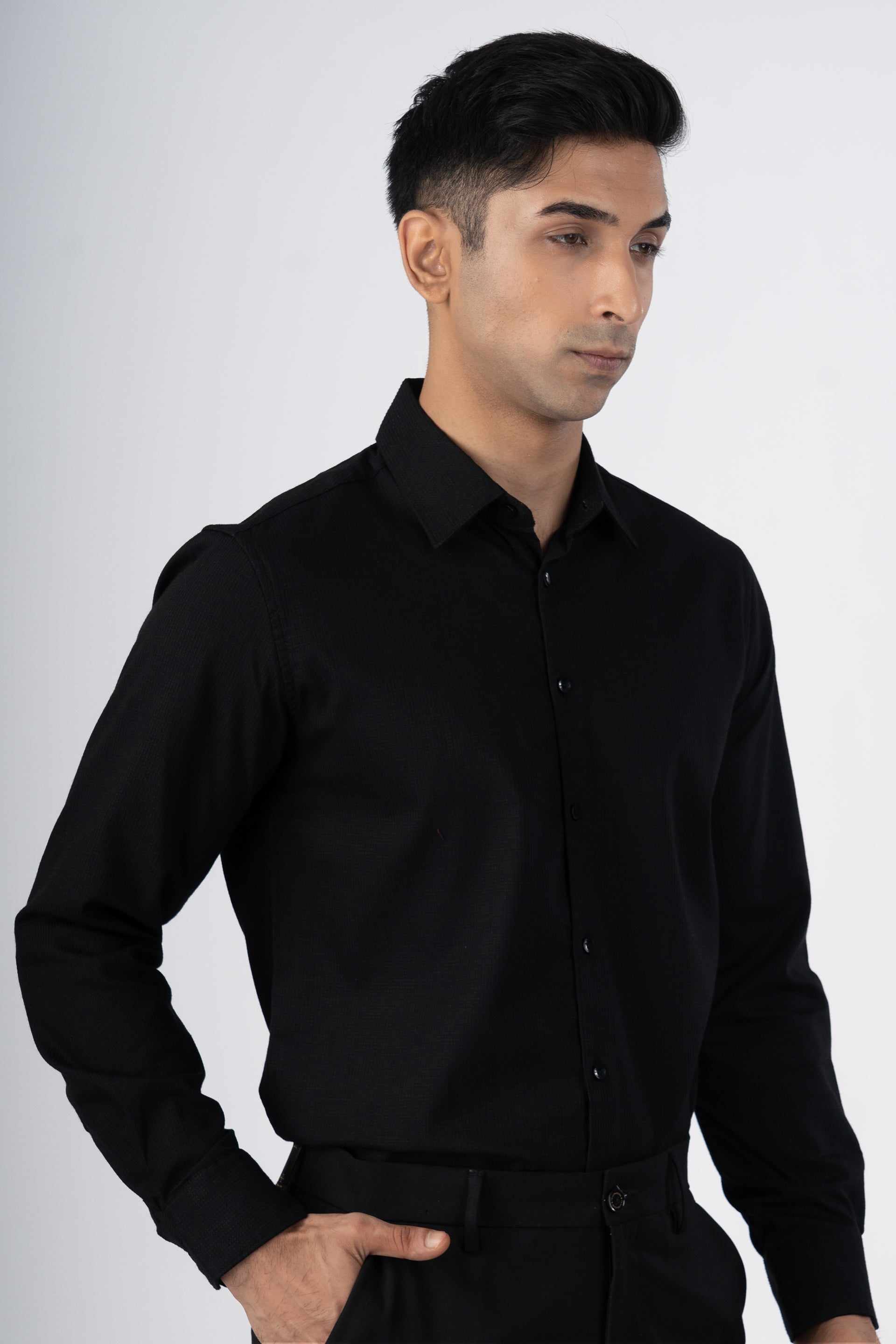 Easy Iron Textured Shirt In Black