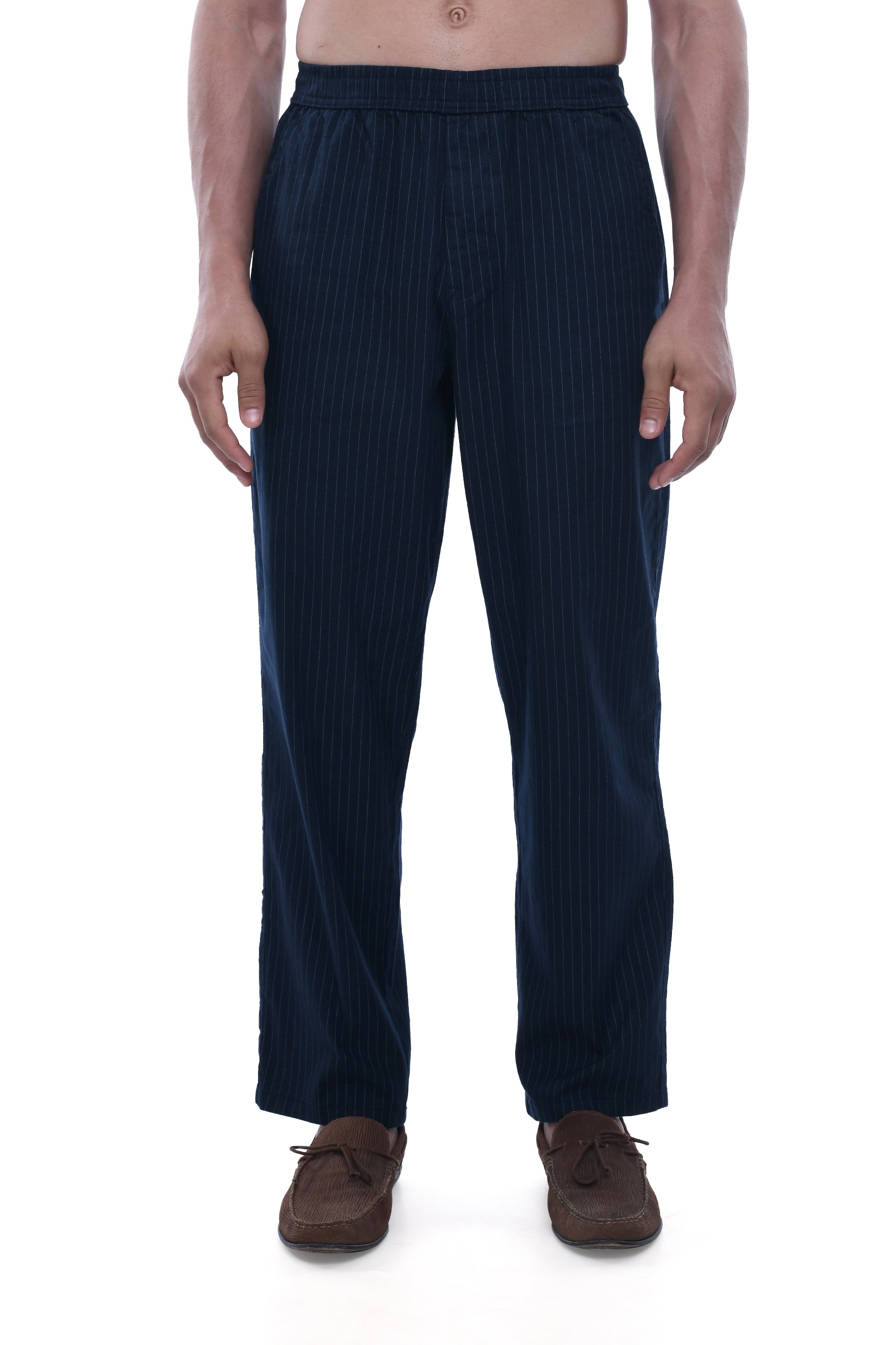 RELAXED STRIPED COTTON PANTS IN BLUE