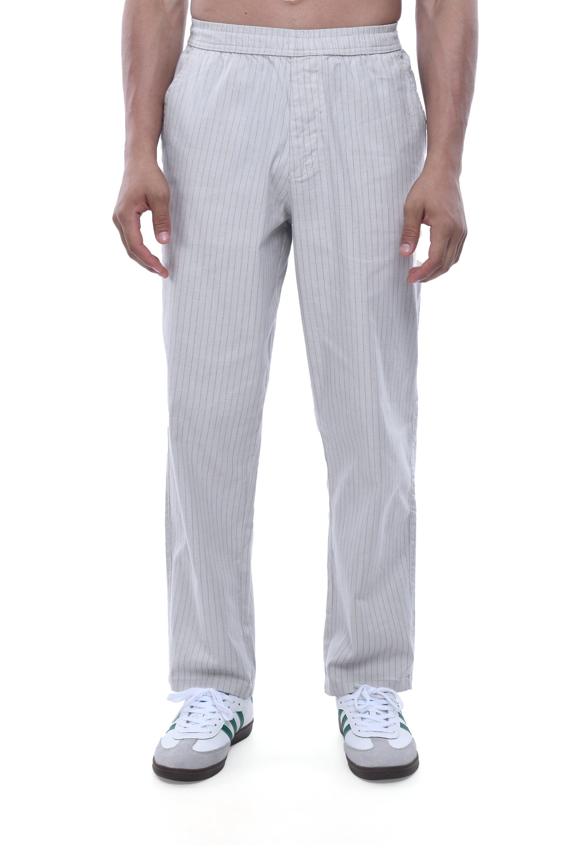 Relaxed Striped Cotton Pant In Grey