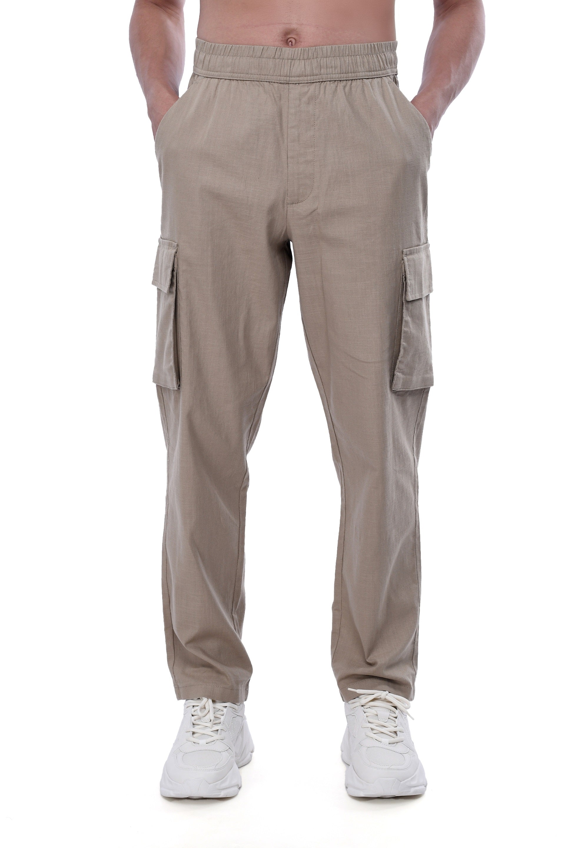 TEXTURED RELAXED FLEXIWAIST CARGO IN KHAKI