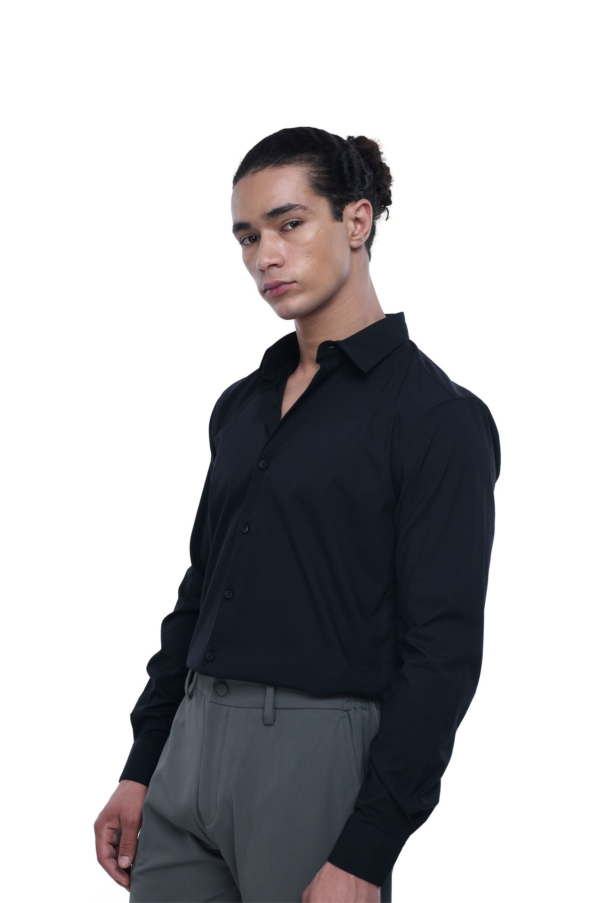 Easy Iron Office Stretch Shirt In Black