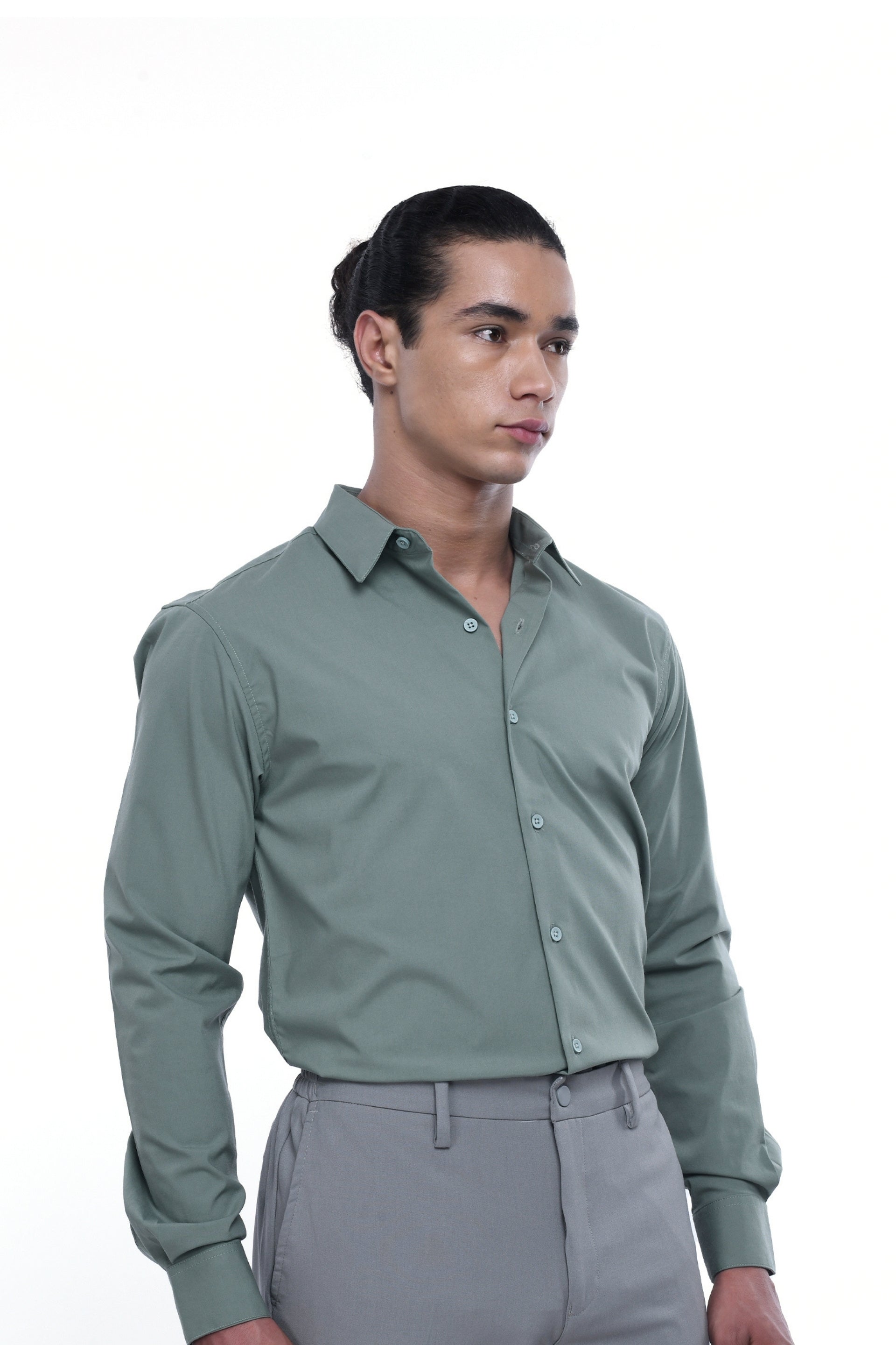 Easy Iron Office Stretch Shirt In Green