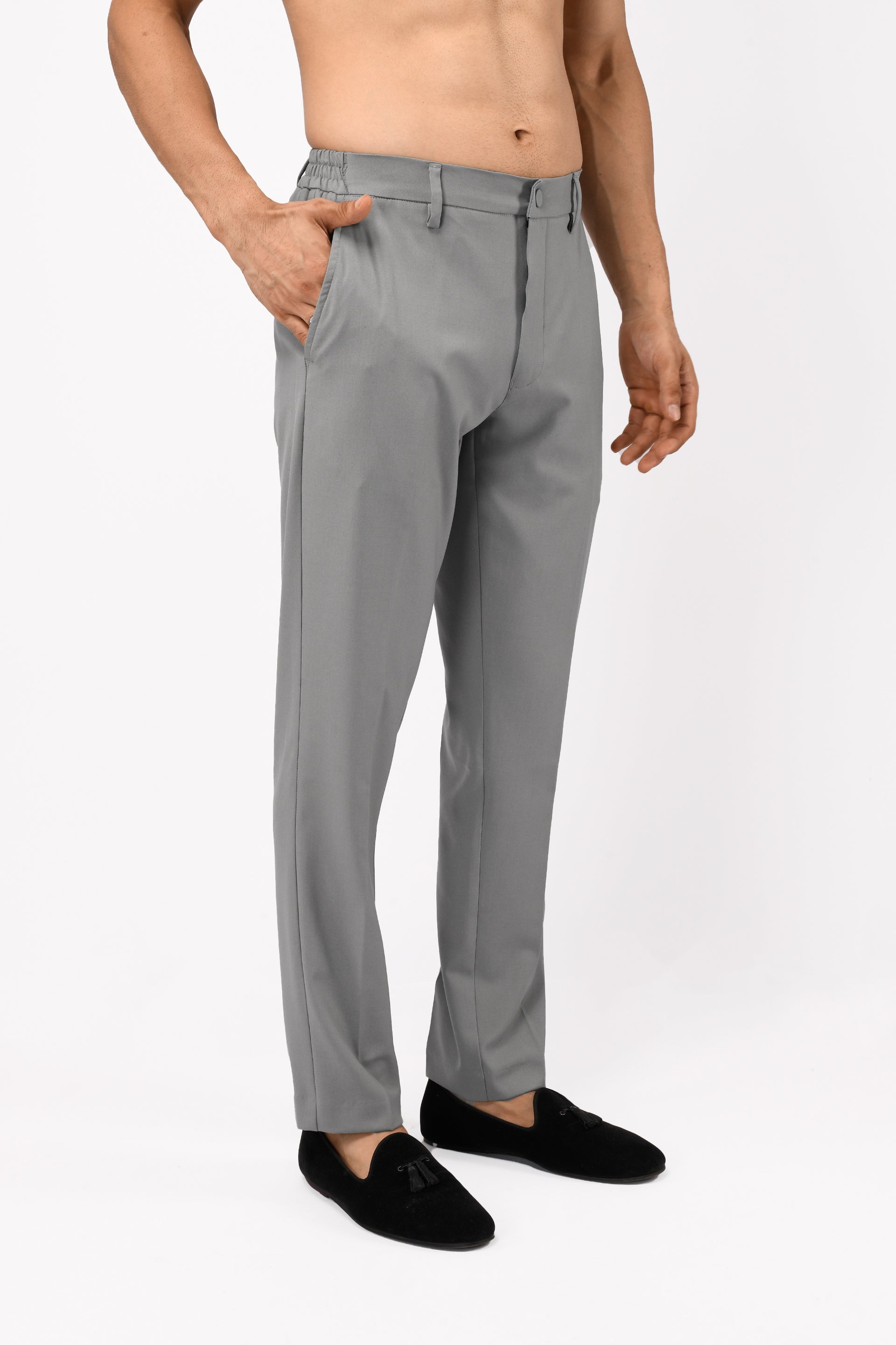 SOFT IRON TAILORED TROUSERS IN LIGHT GREY