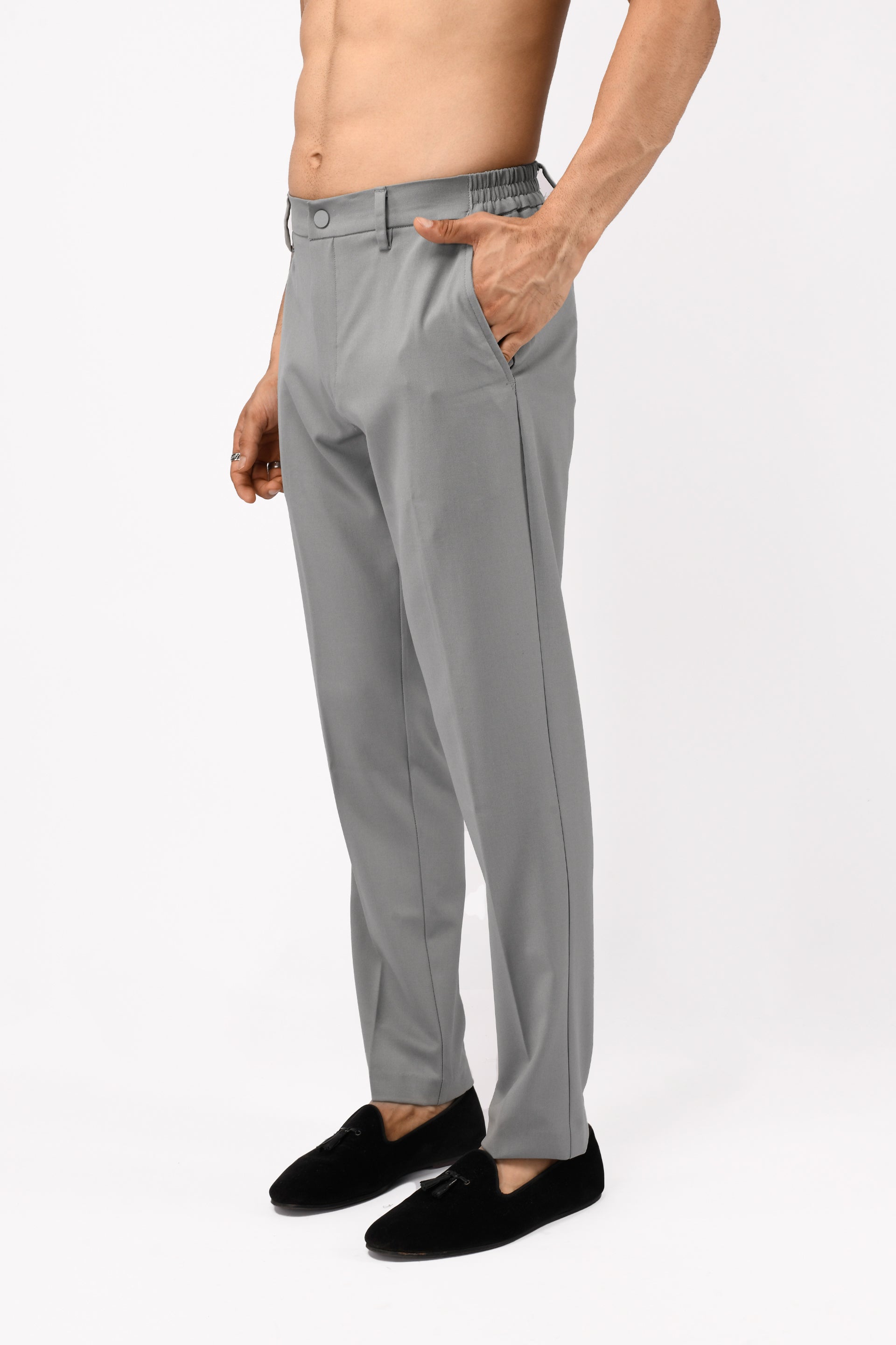 SOFT IRON TAILORED TROUSERS IN LIGHT GREY