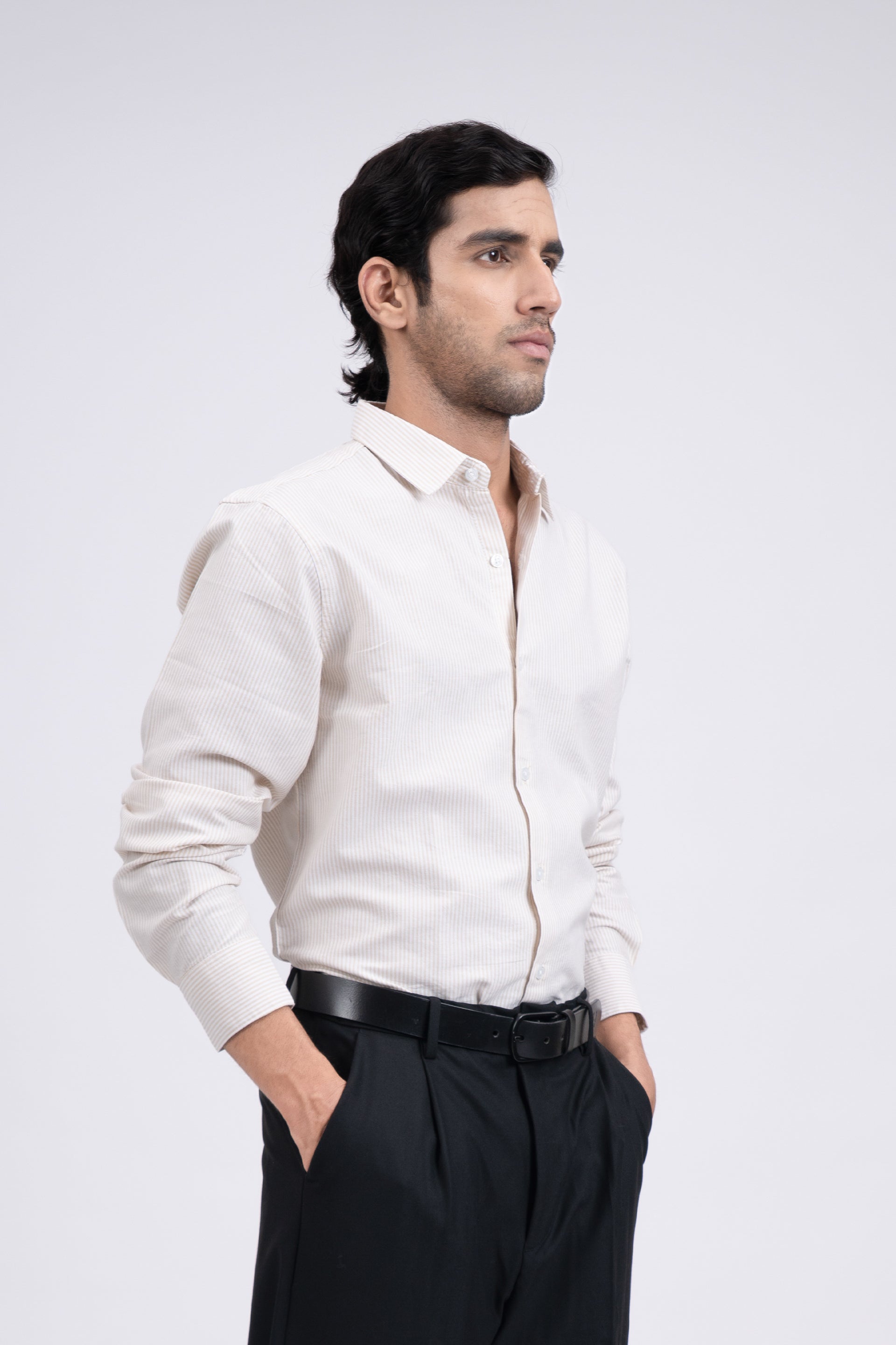 Classic Oxford Stripe Shirt In Beige