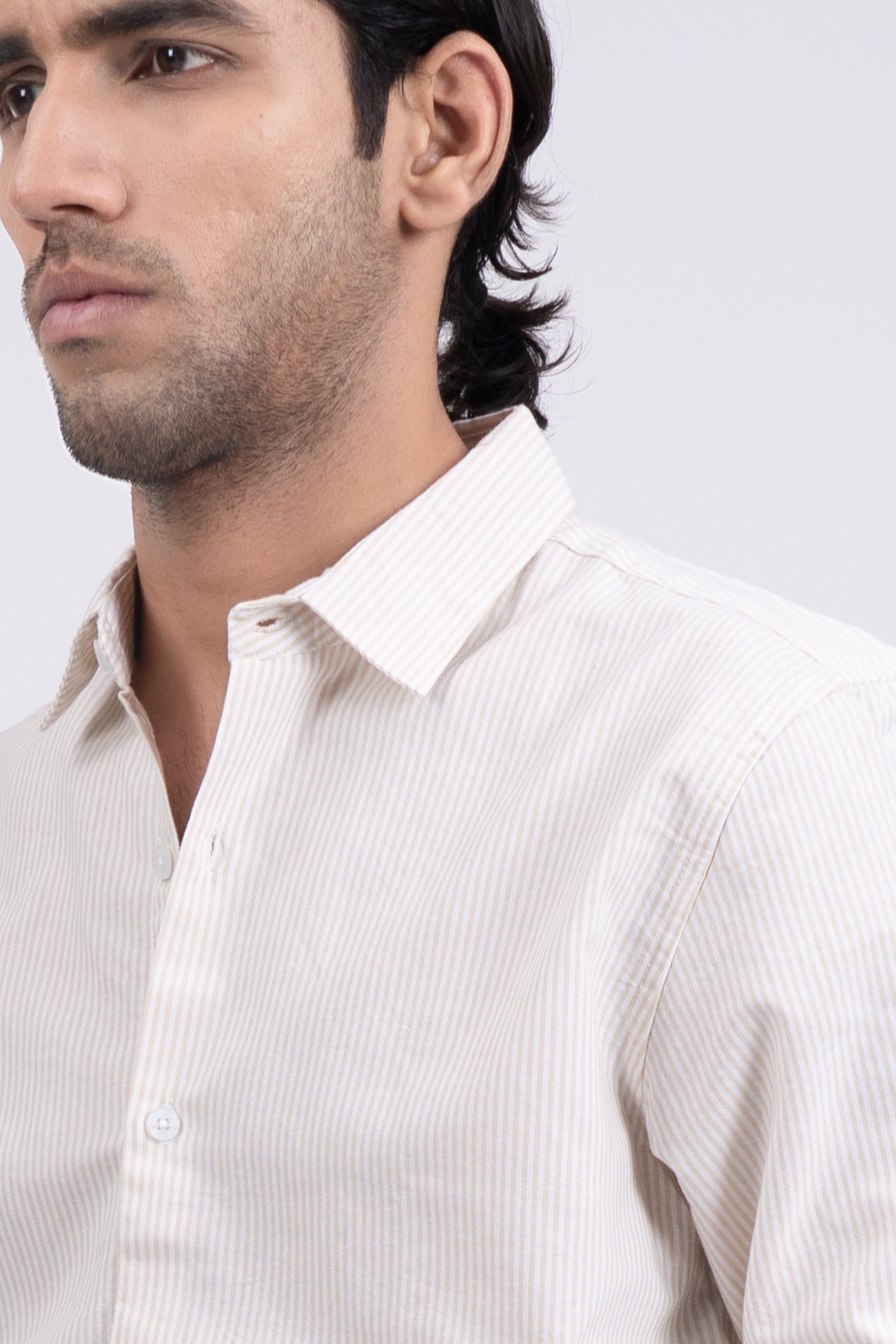 Classic Oxford Stripe Shirt In Beige
