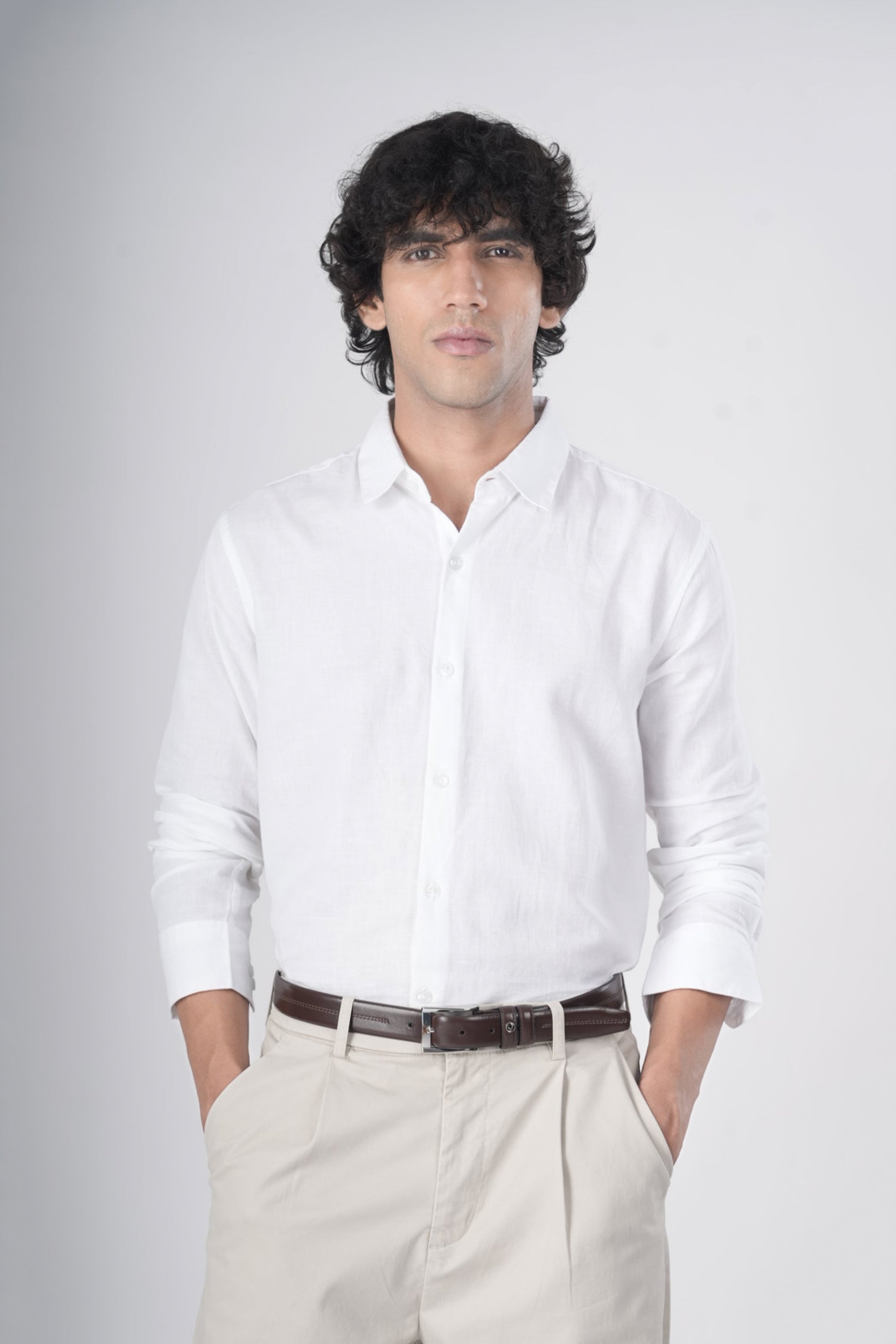 Classic Fused Linen Shirt In White