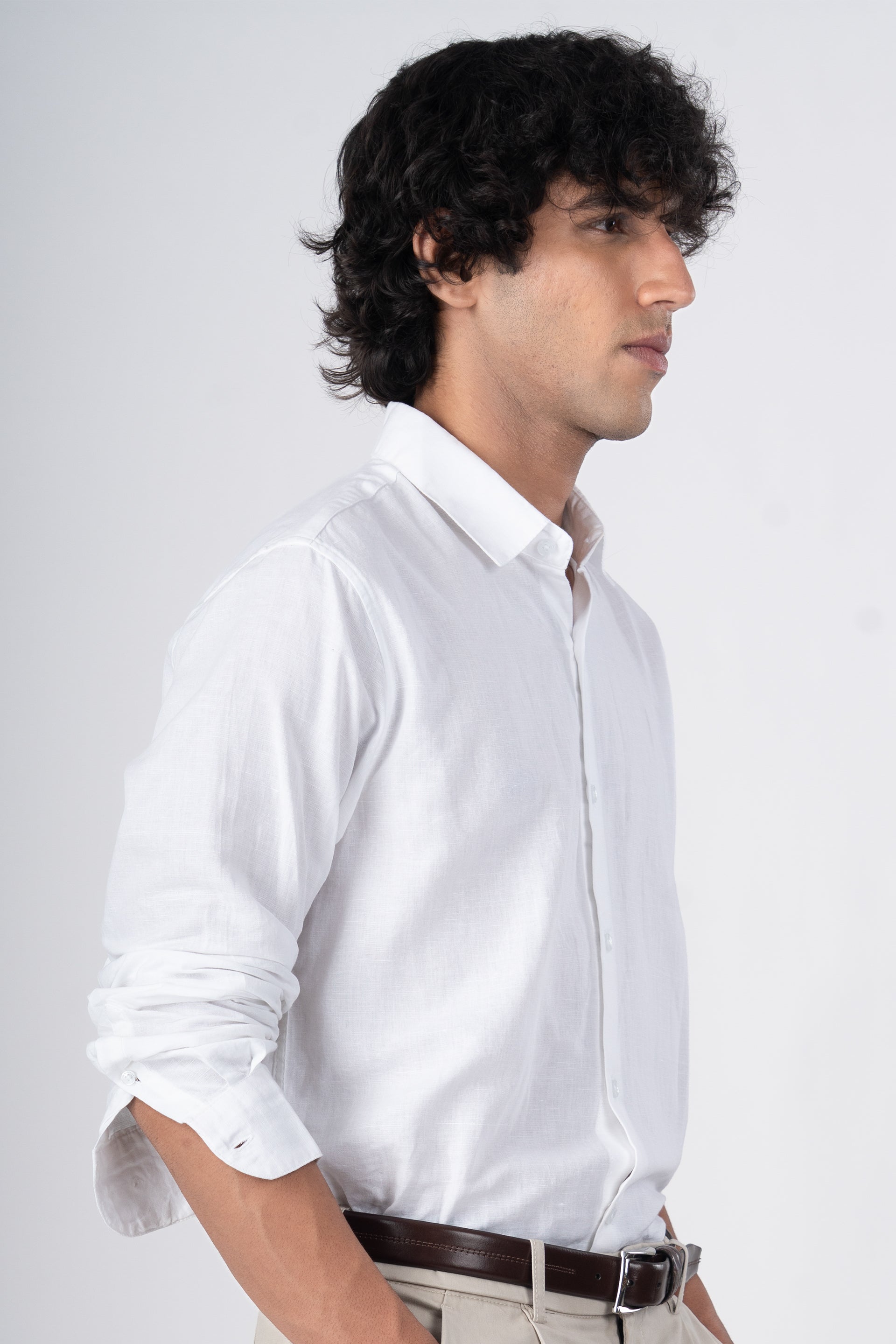 Classic Fused Linen Shirt In White