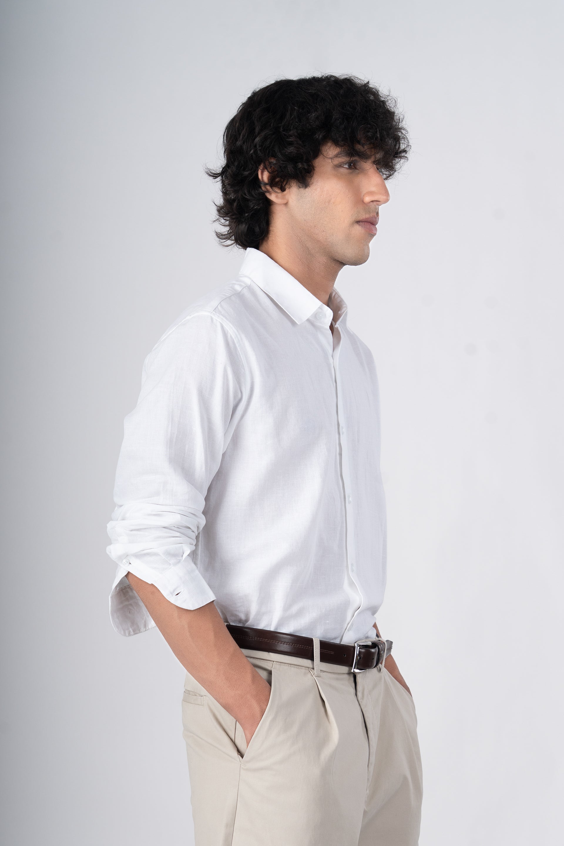 Classic Fused Linen Shirt In White