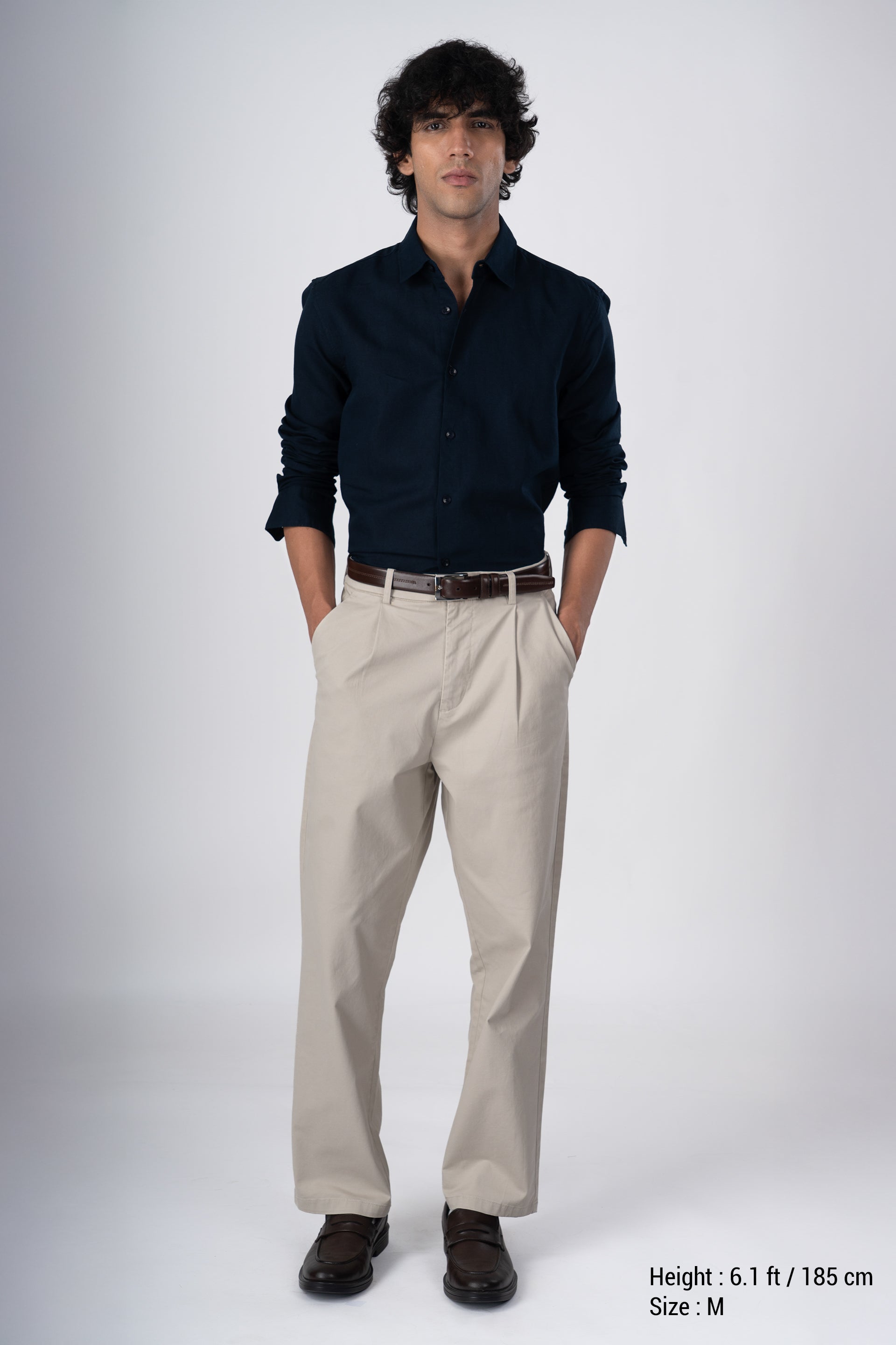 Classic Fused Linen Shirt In Navy Blue