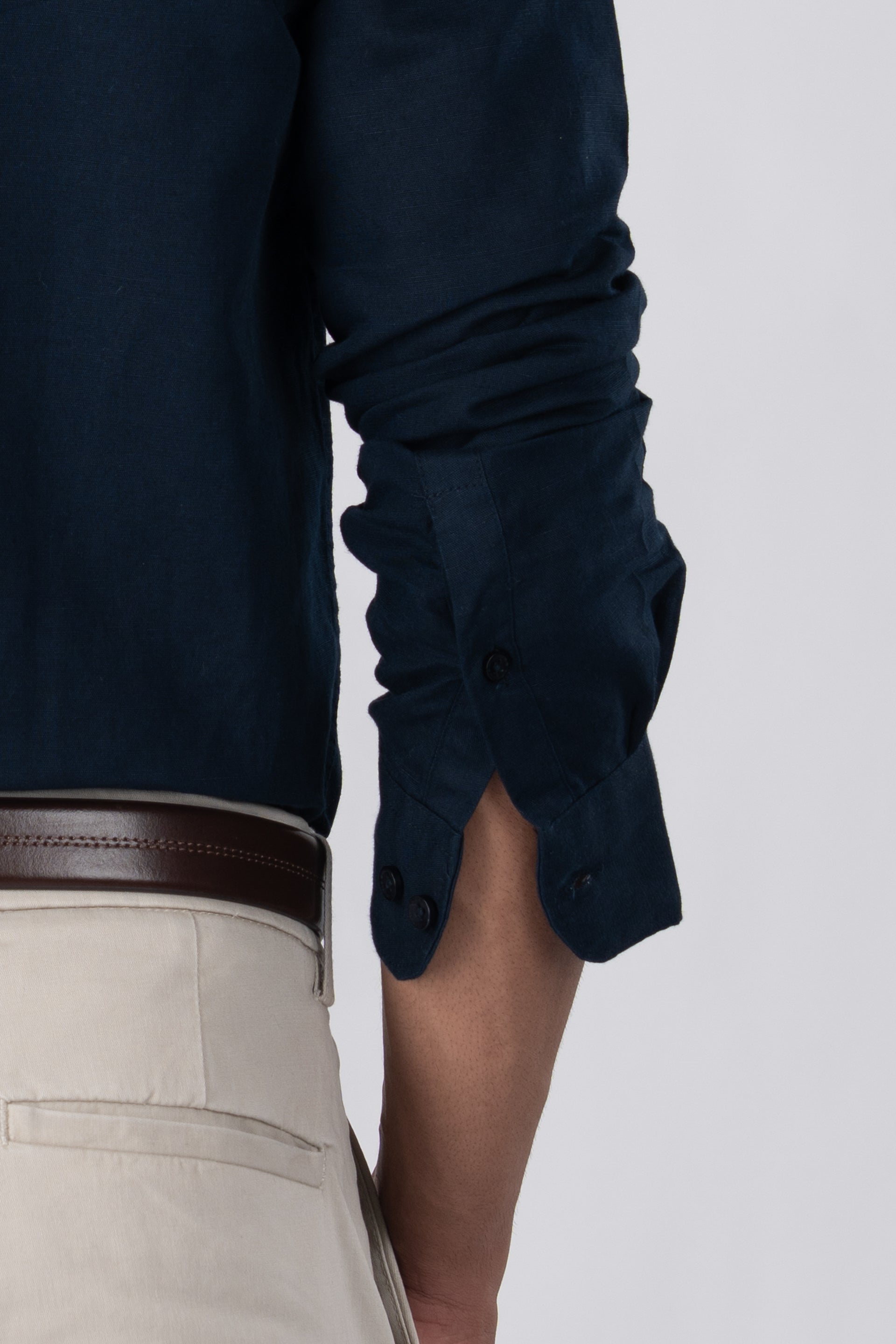 Classic Fused Linen Shirt In Navy Blue