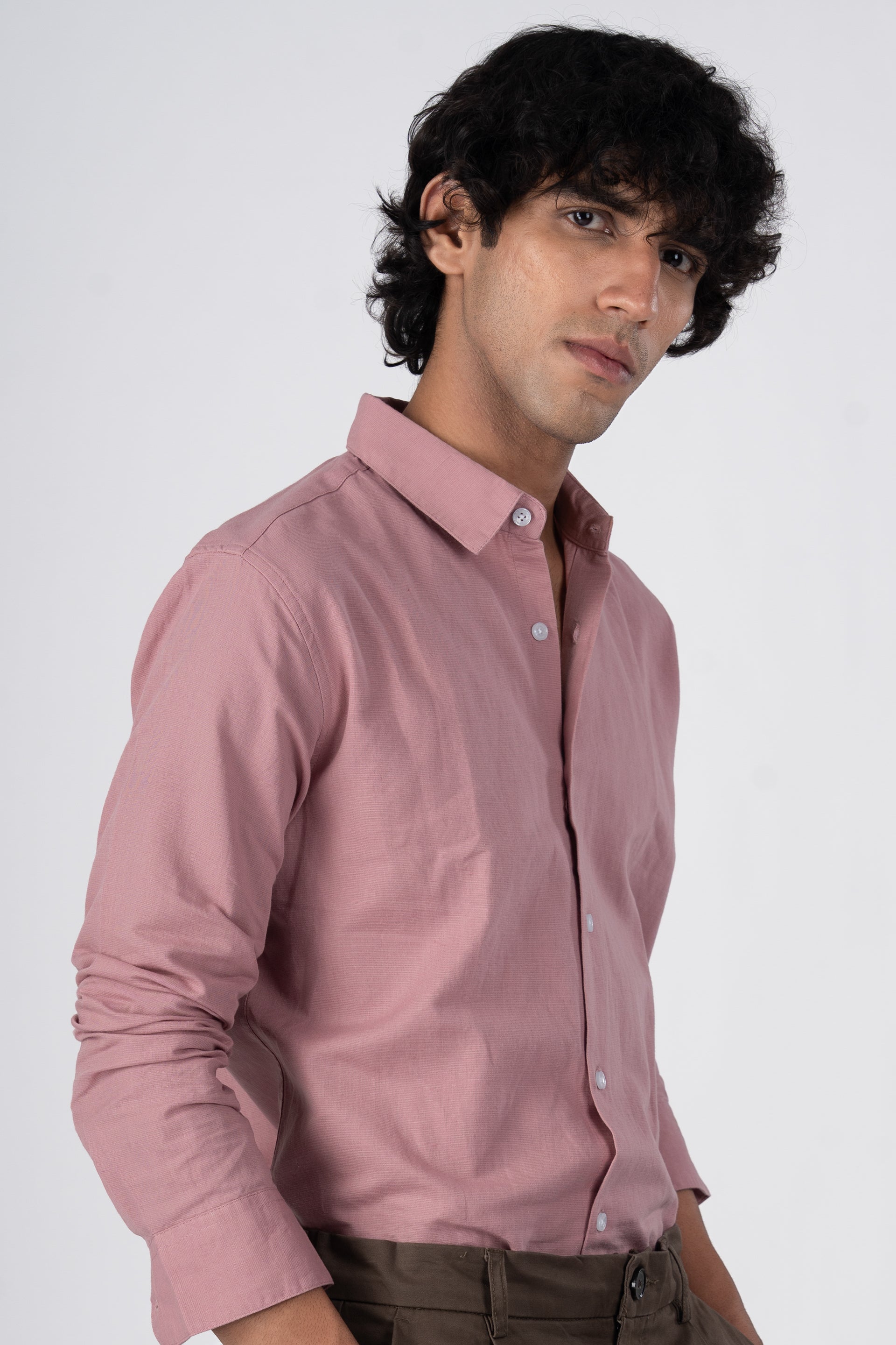 Classic Fused Linen Shirt In Pink