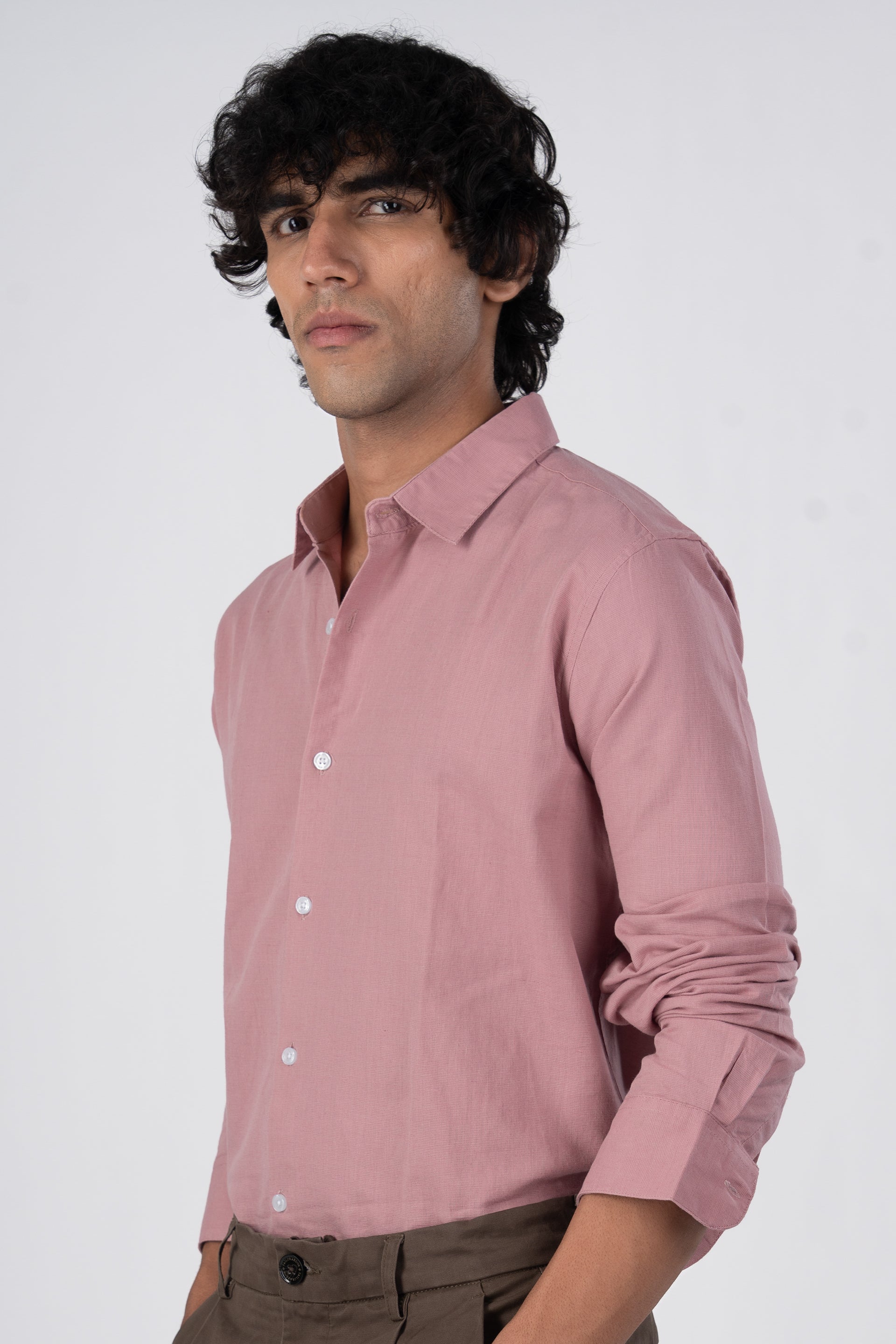 Classic Fused Linen Shirt In Pink