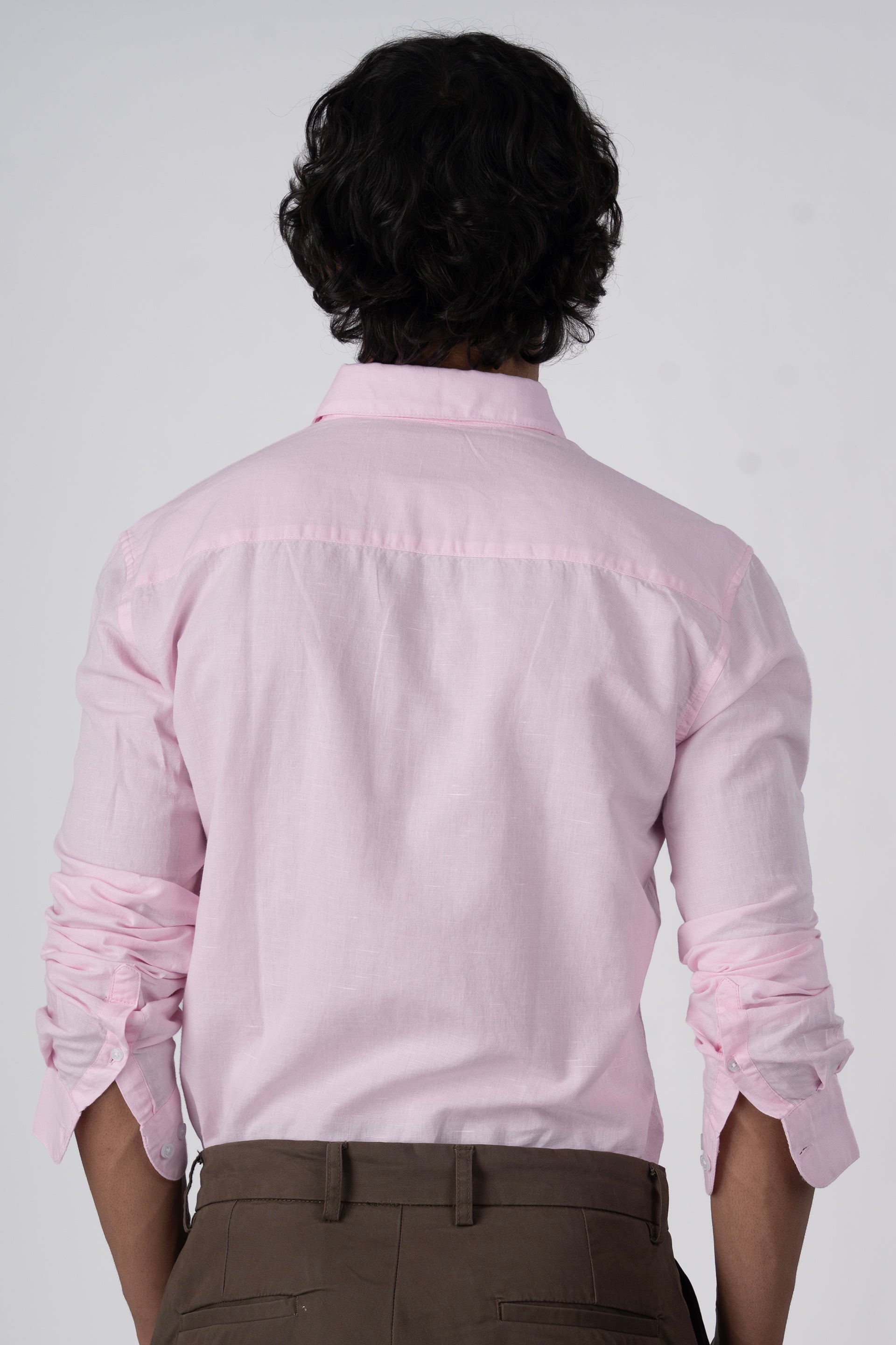 Classic Fused Linen Shirt In Light Pink