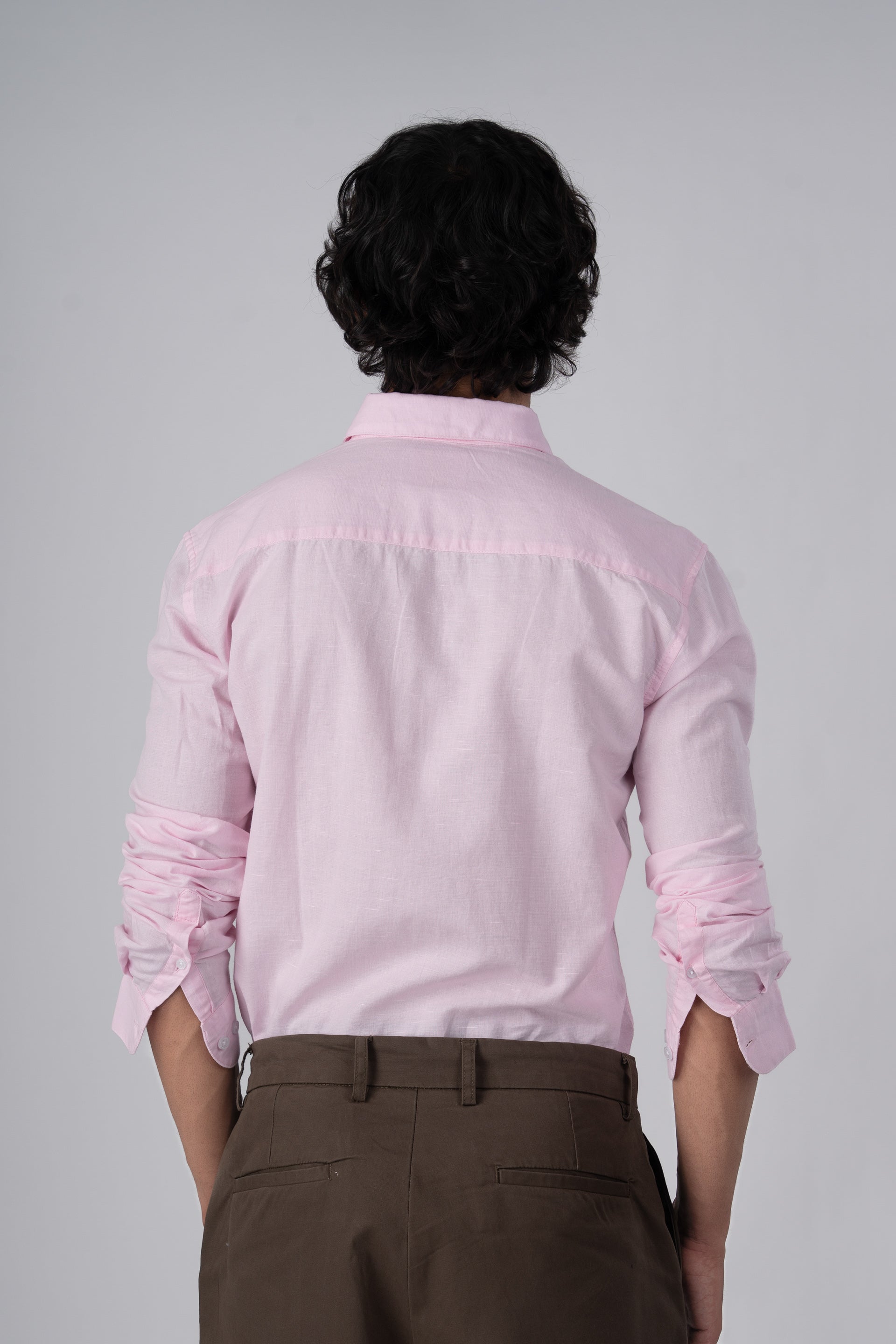 Classic Fused Linen Shirt In Light Pink