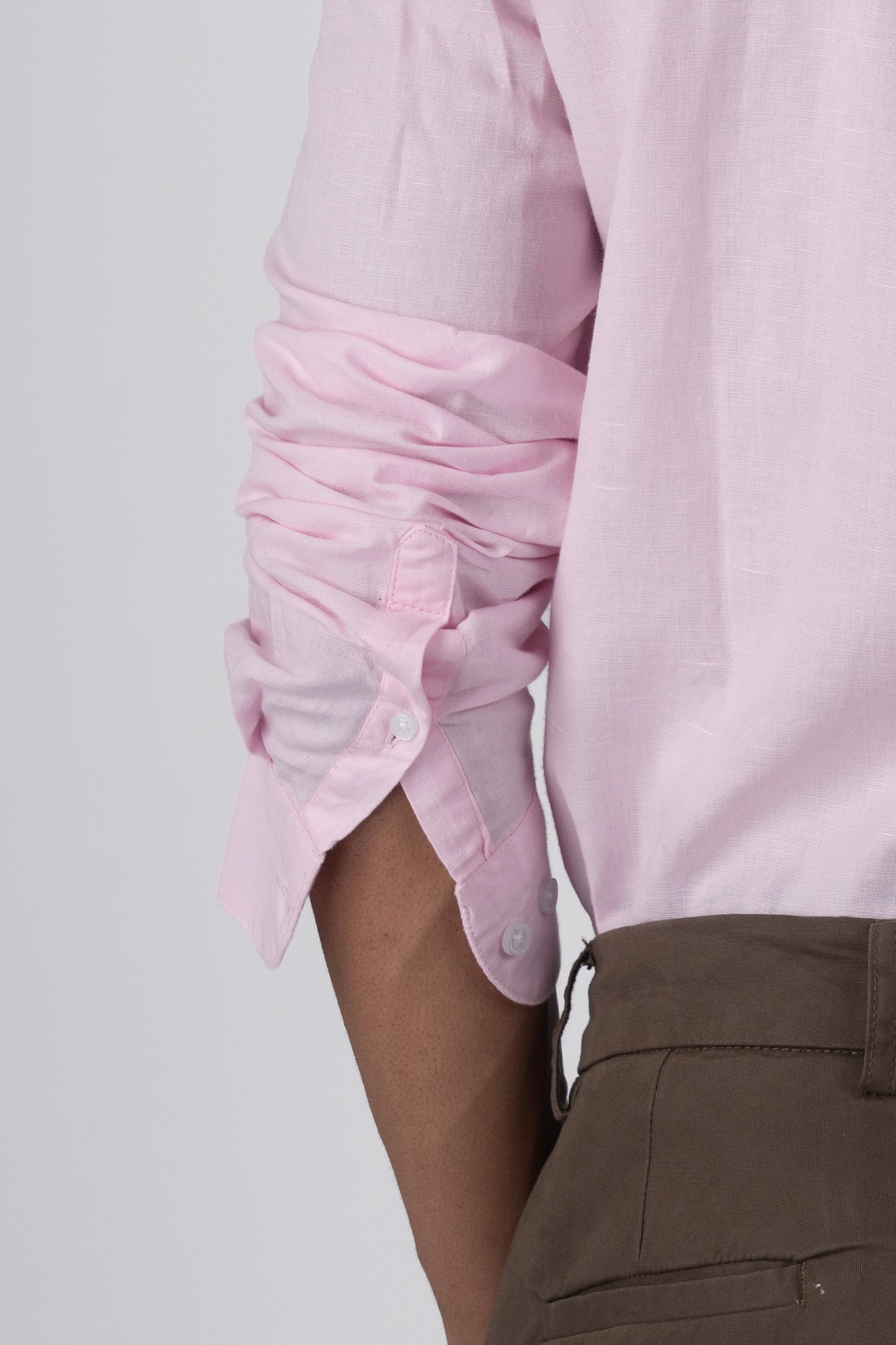 Classic Fused Linen Shirt In Light Pink