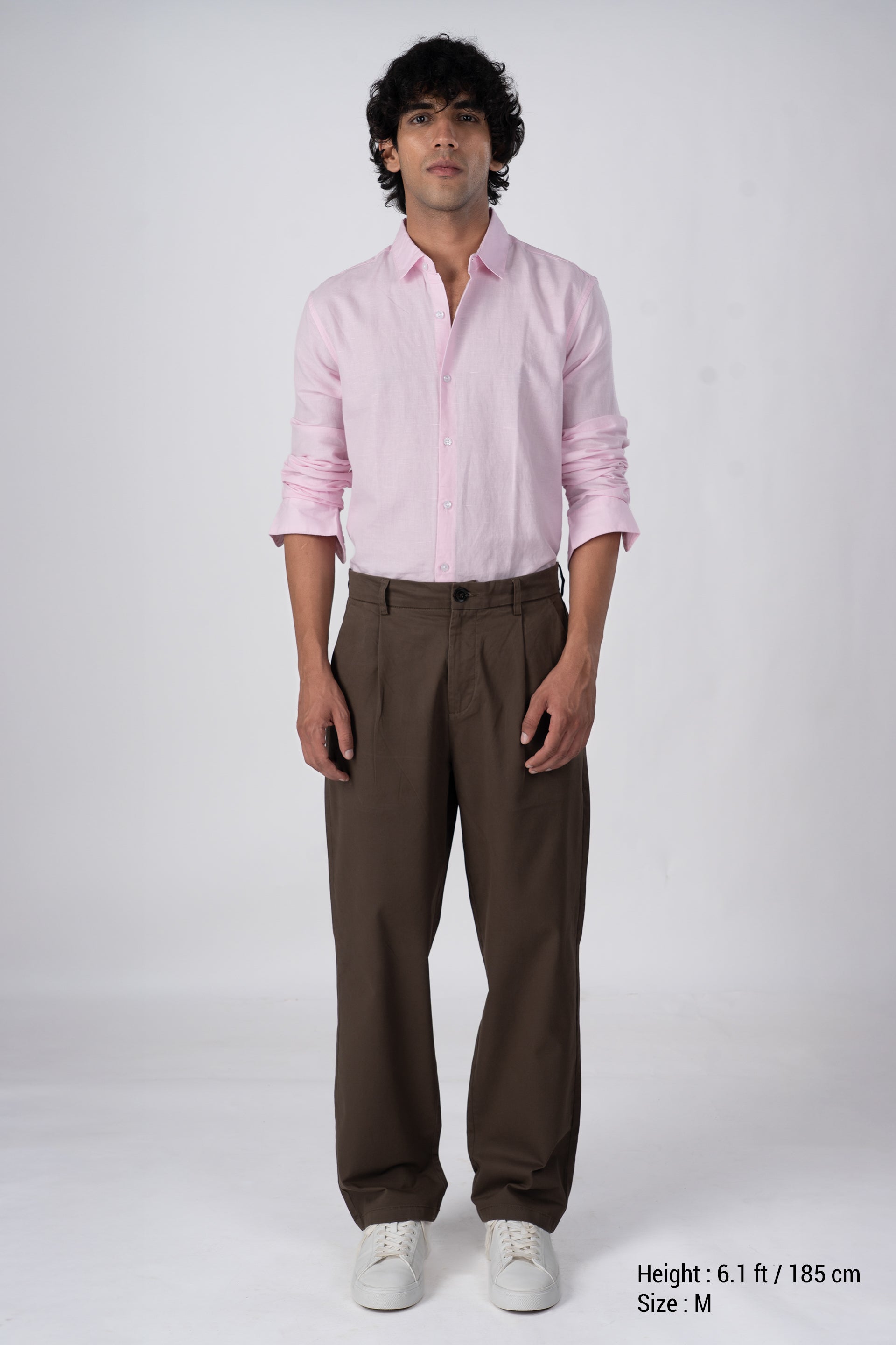Classic Fused Linen Shirt In Light Pink