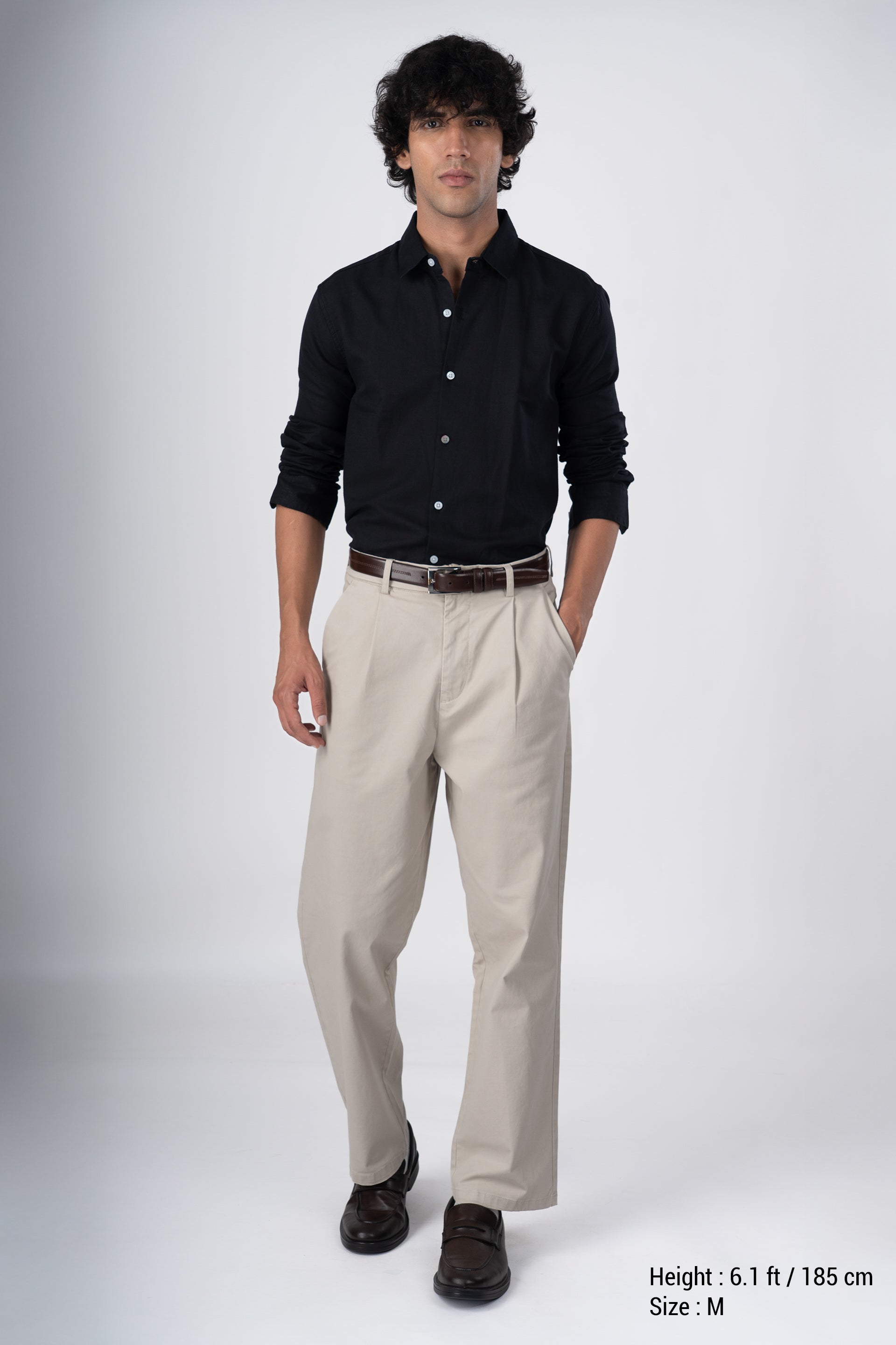 Classic Fused Linen Shirt In Black