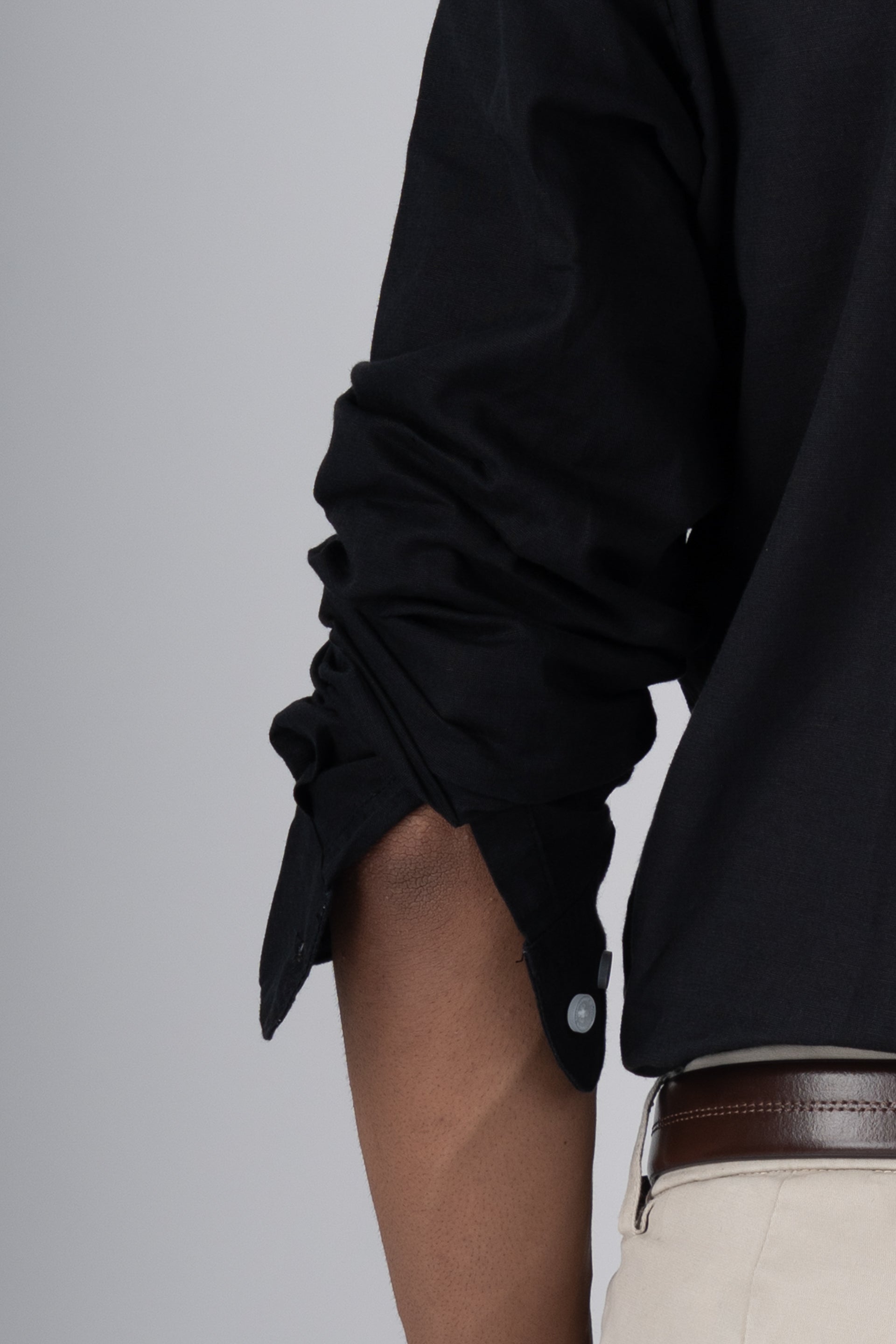 Classic Fused Linen Shirt In Black