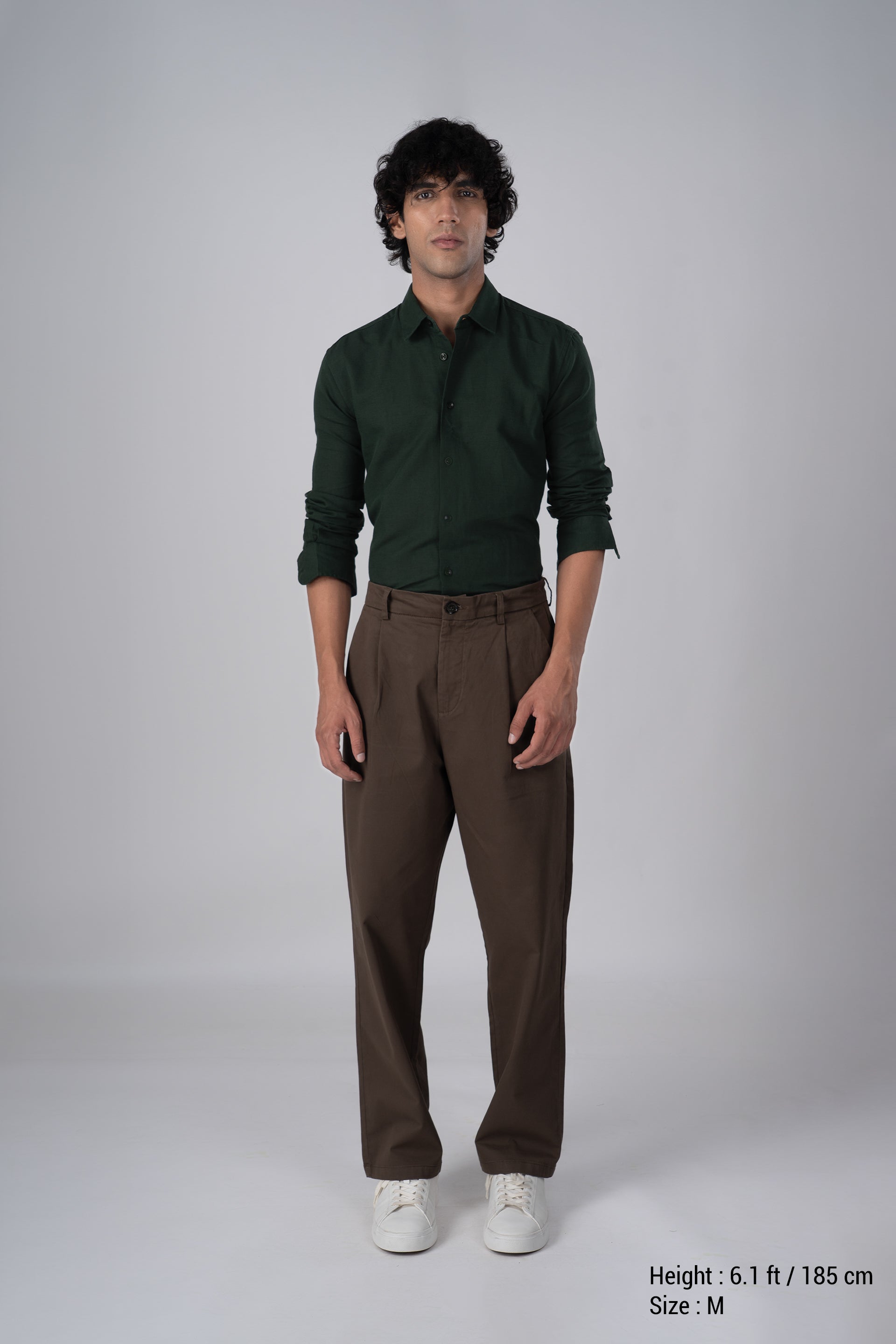 Classic Fused Linen Shirt In Olive