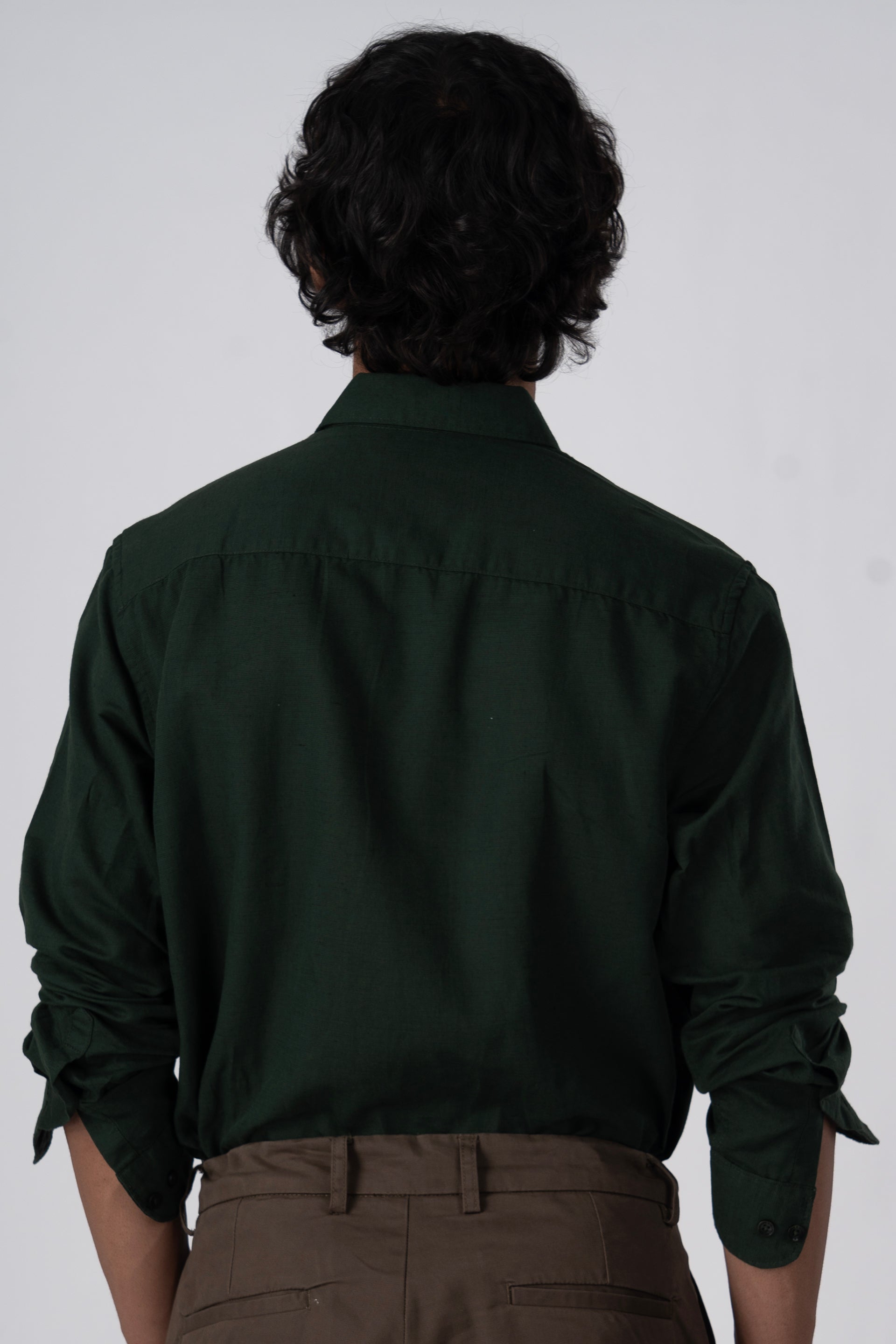 Classic Fused Linen Shirt In Olive