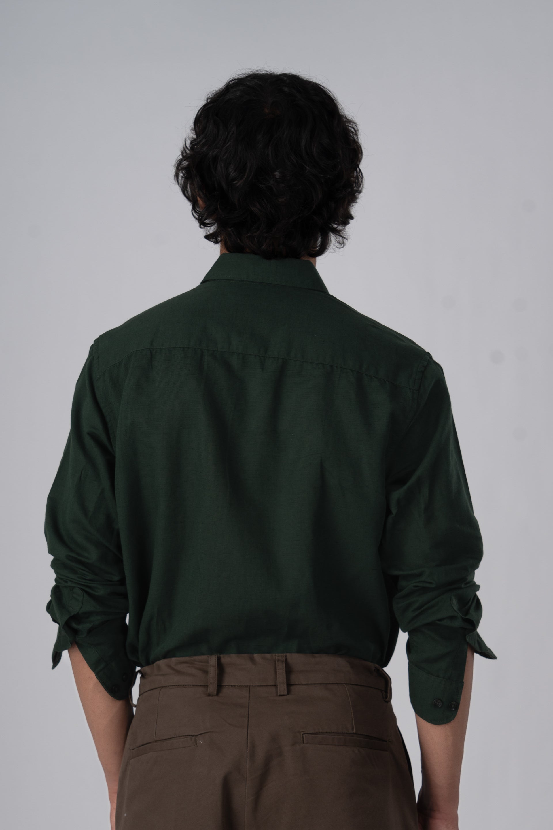 Classic Fused Linen Shirt In Olive