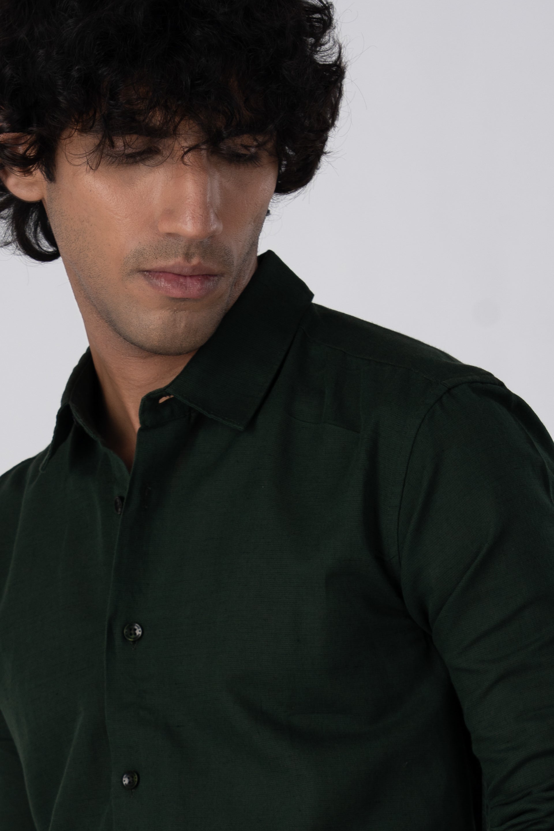 Classic Fused Linen Shirt In Olive