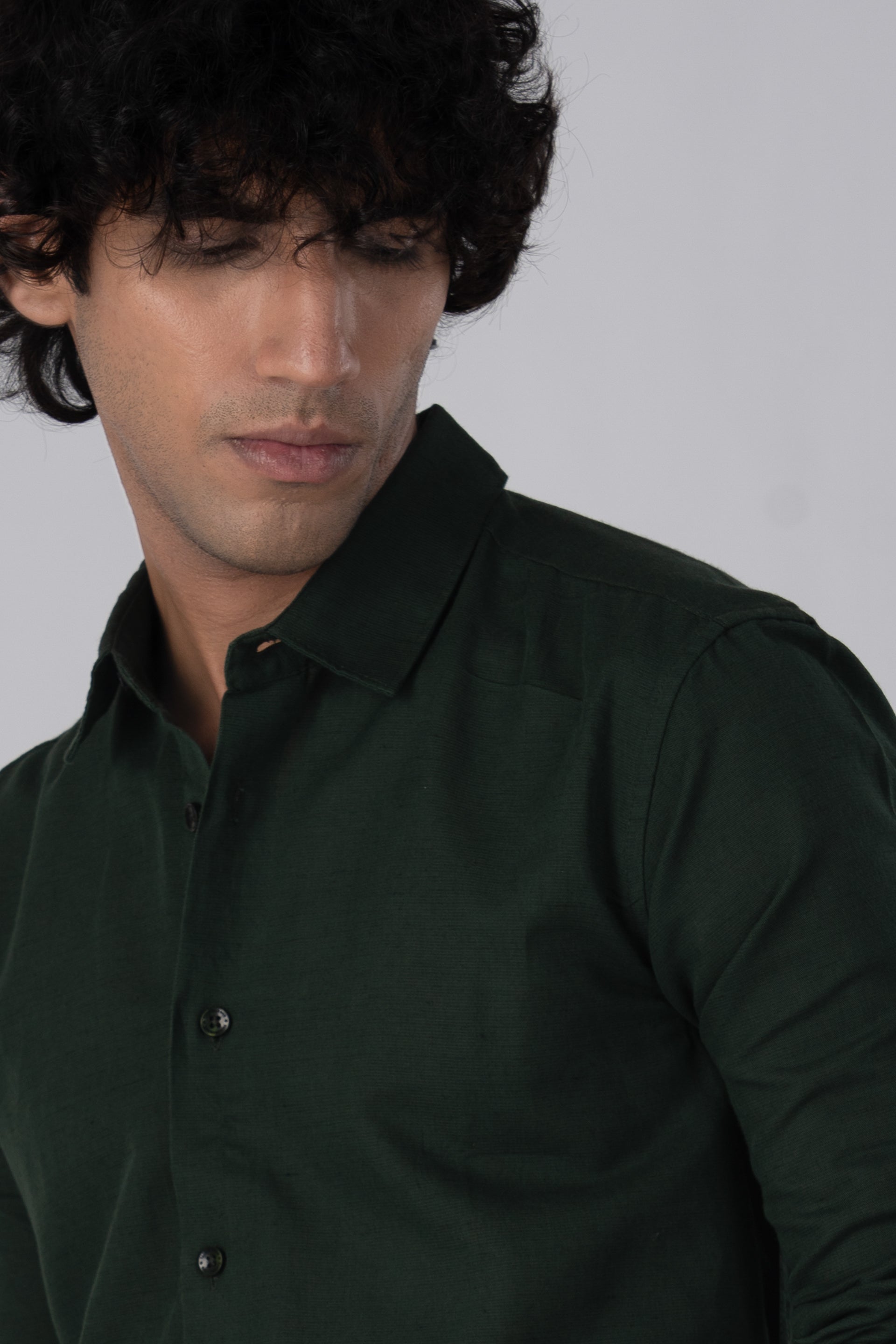 Classic Fused Linen Shirt In Olive