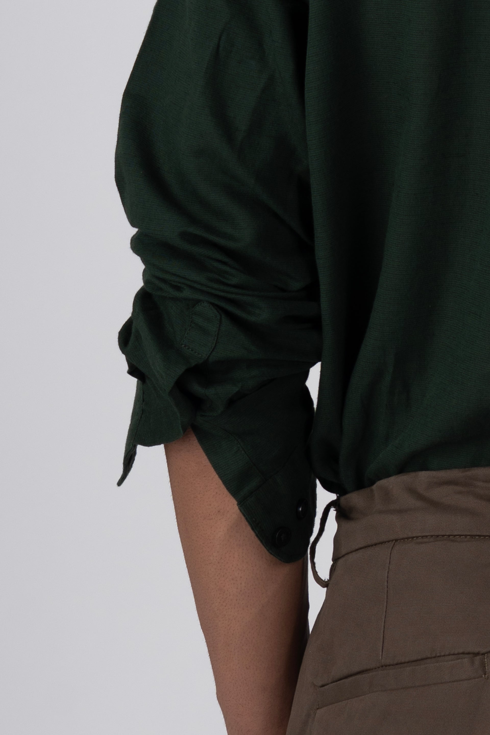 Classic Fused Linen Shirt In Olive