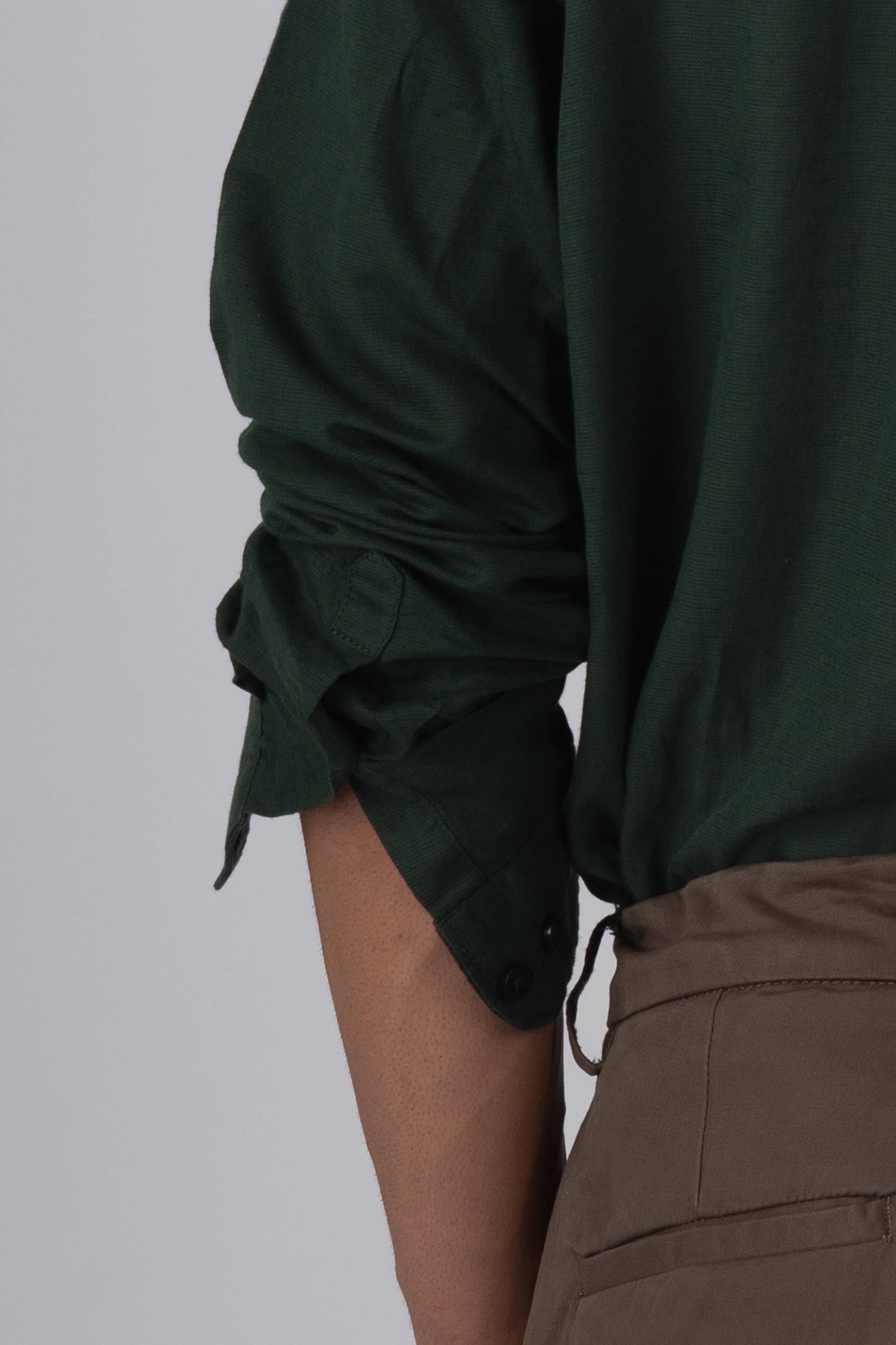 Classic Fused Linen Shirt In Olive
