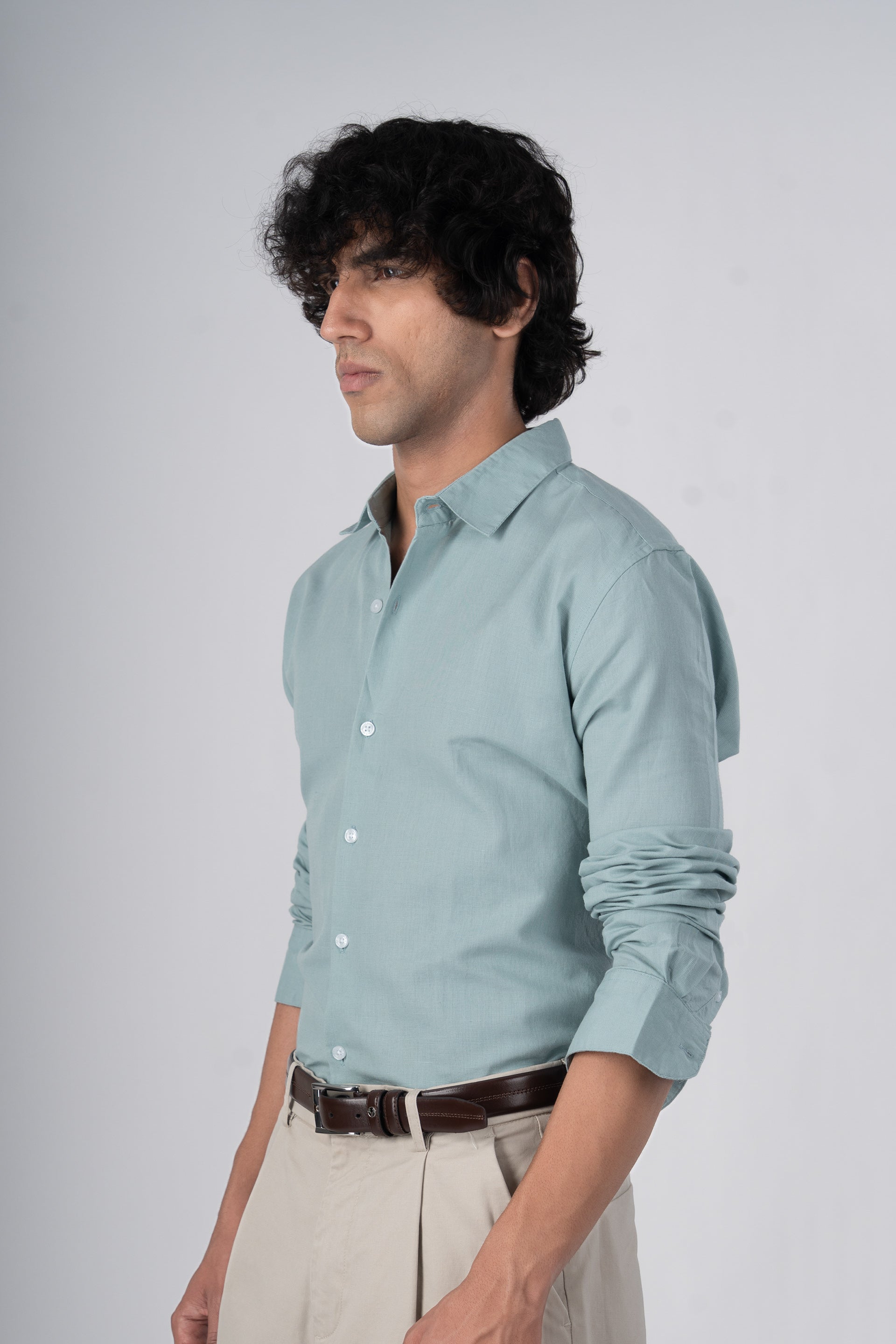 Classic Fused Linen Shirt In Green