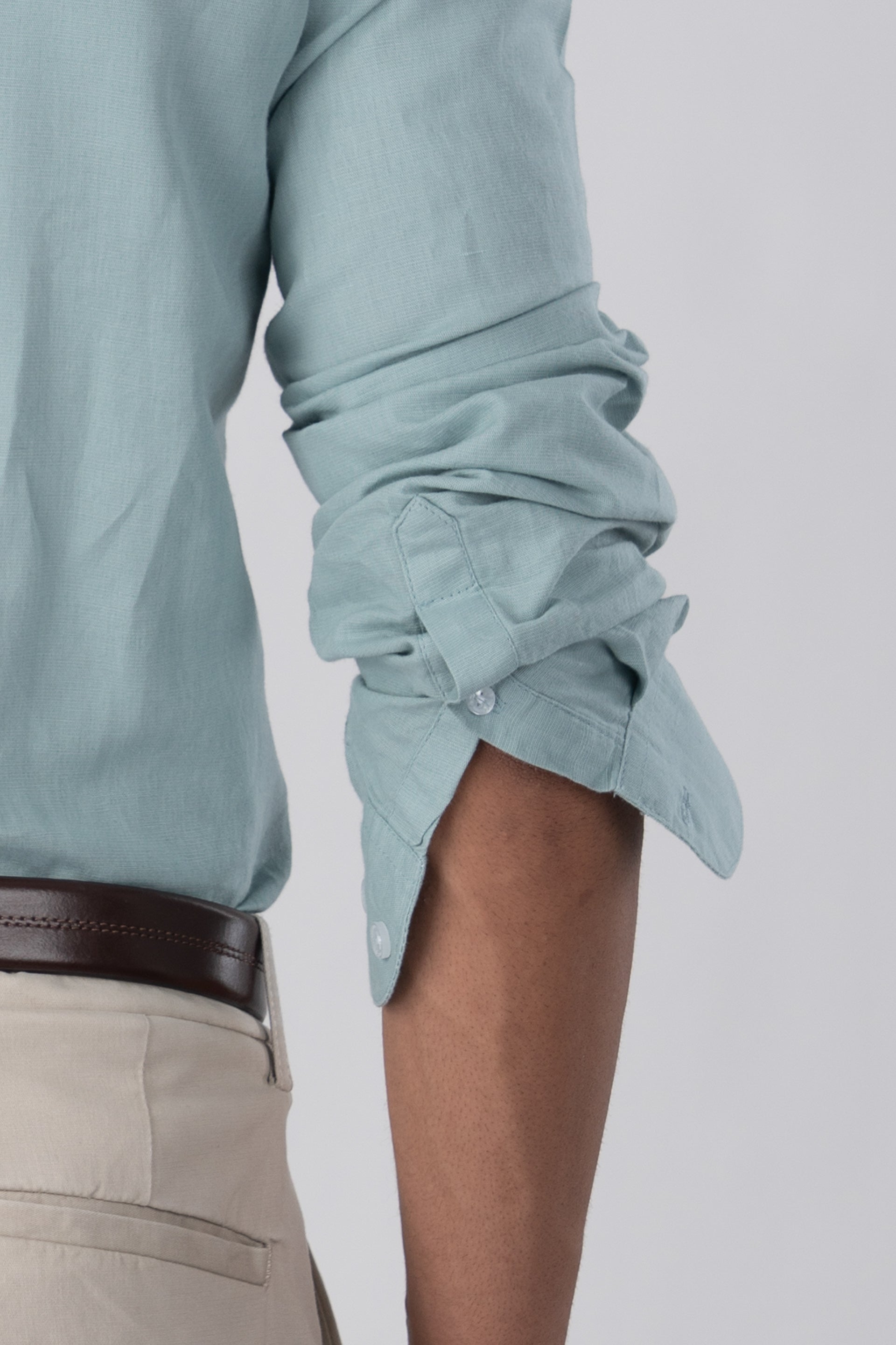 Classic Fused Linen Shirt In Green