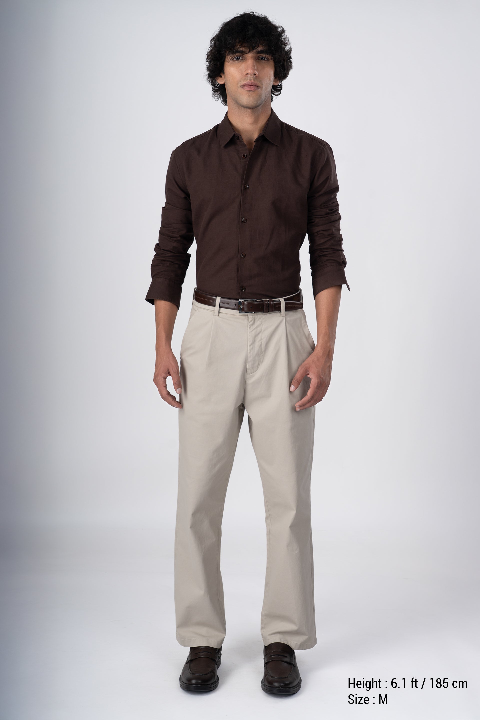 Classic Fused Linen Shirt In Brown