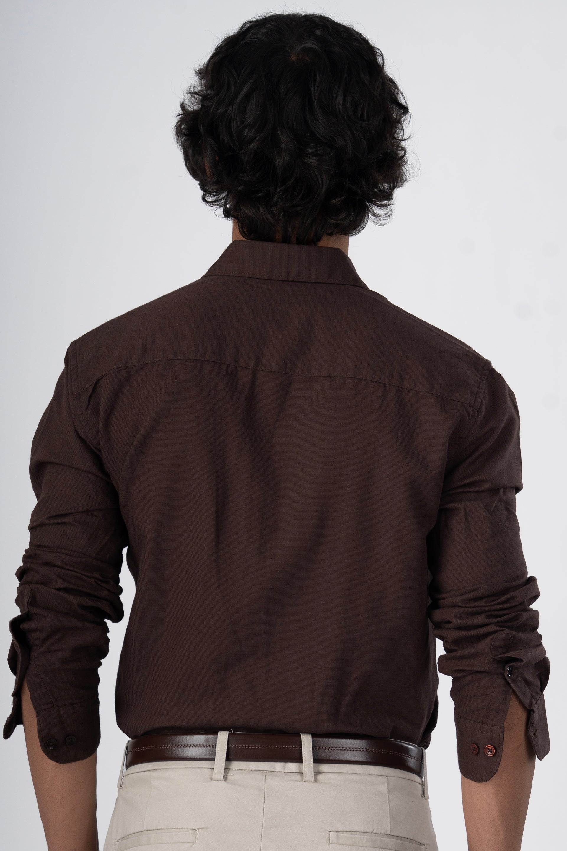 Classic Fused Linen Shirt In Brown