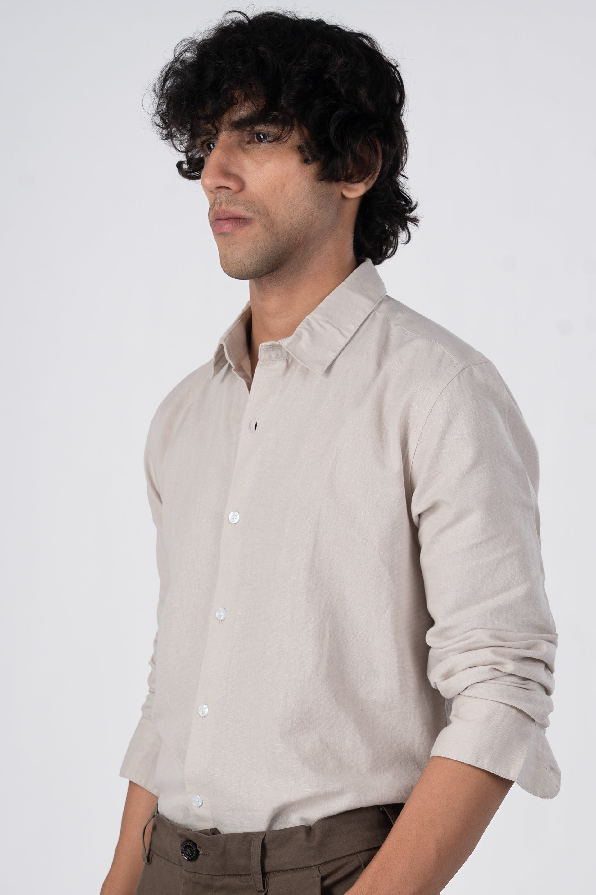 Classic Fused Linen Shirt In Cream