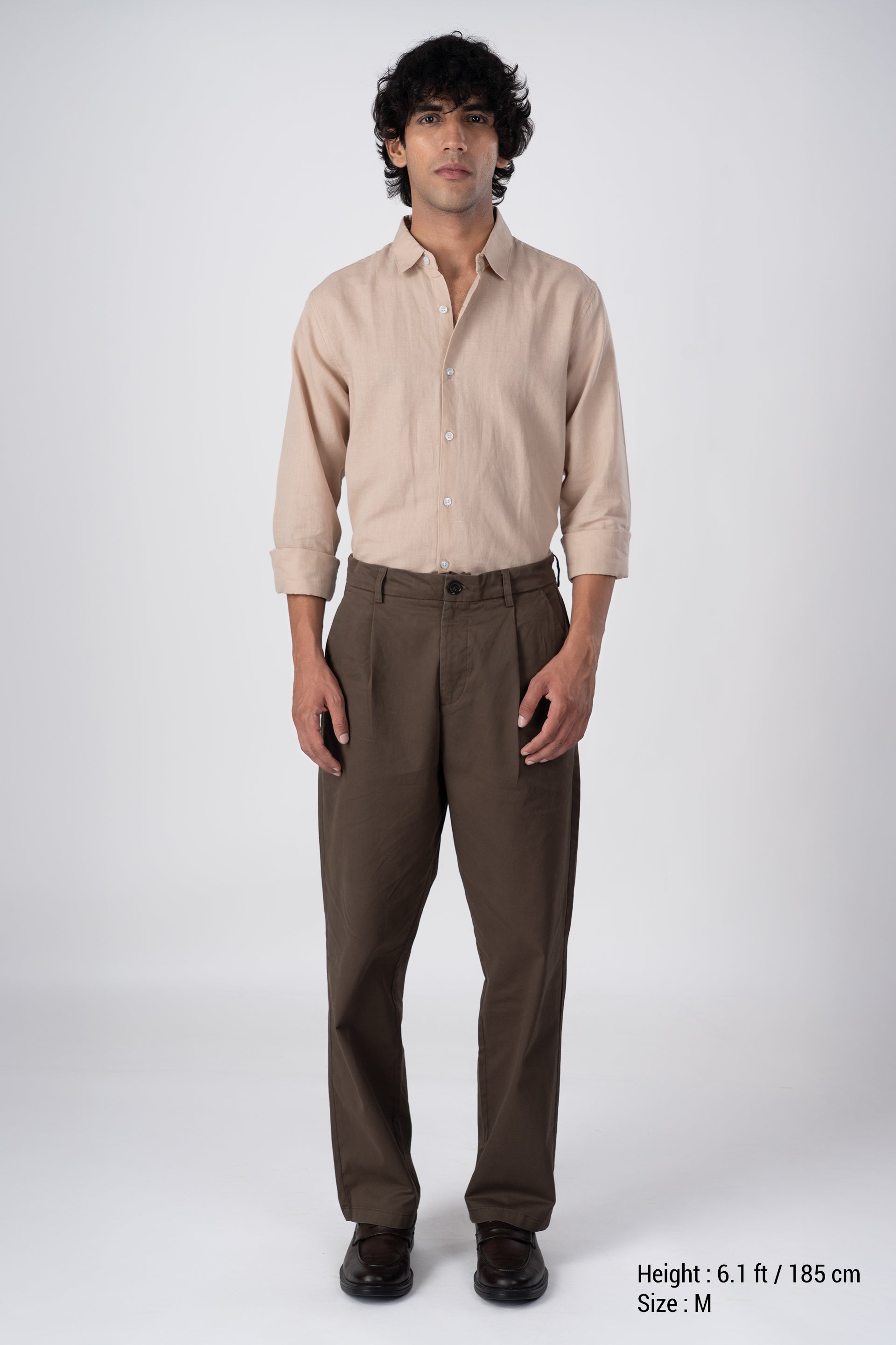 Classic Fused Linen Shirt In Beige
