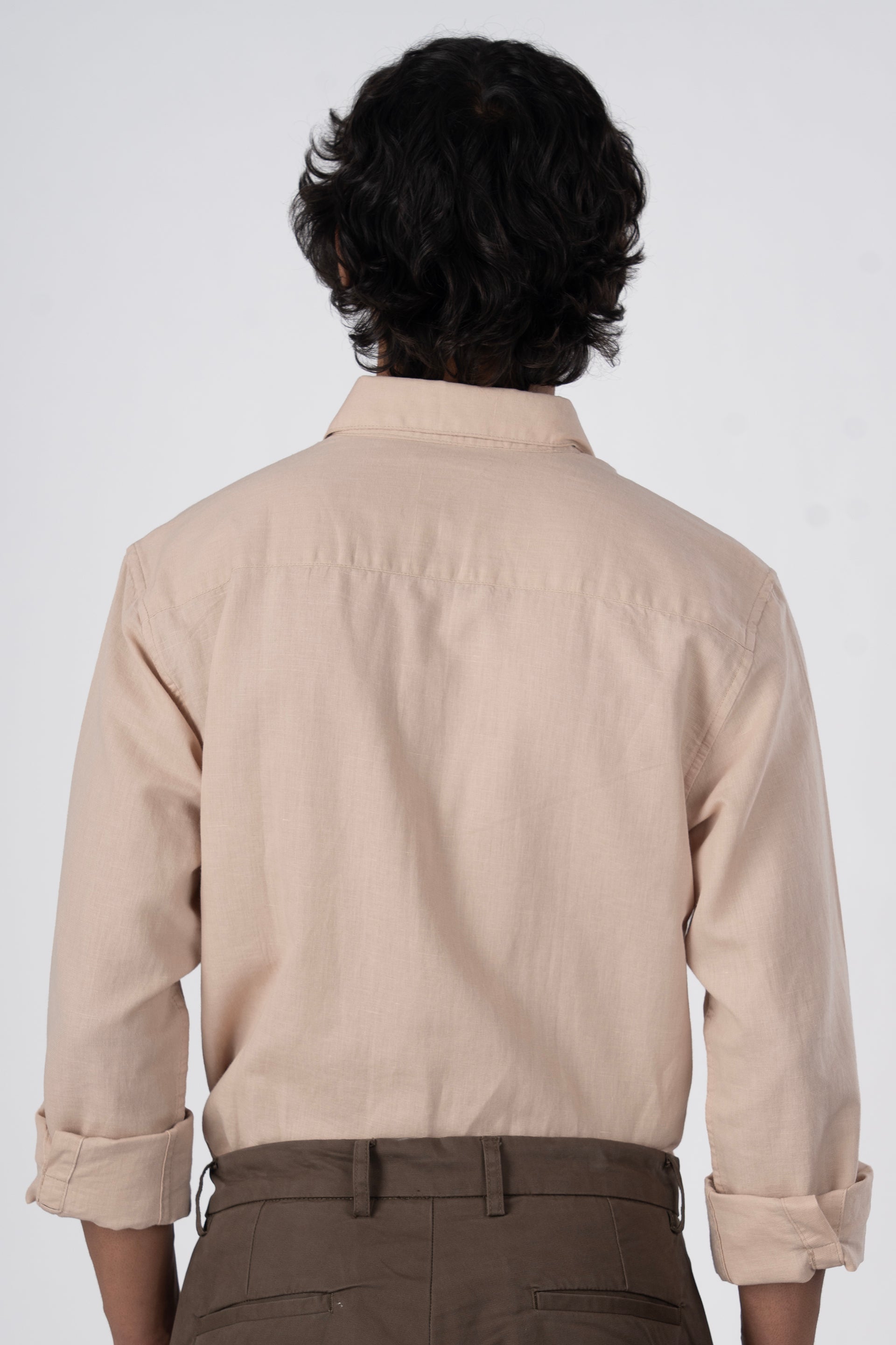 Classic Fused Linen Shirt In Beige