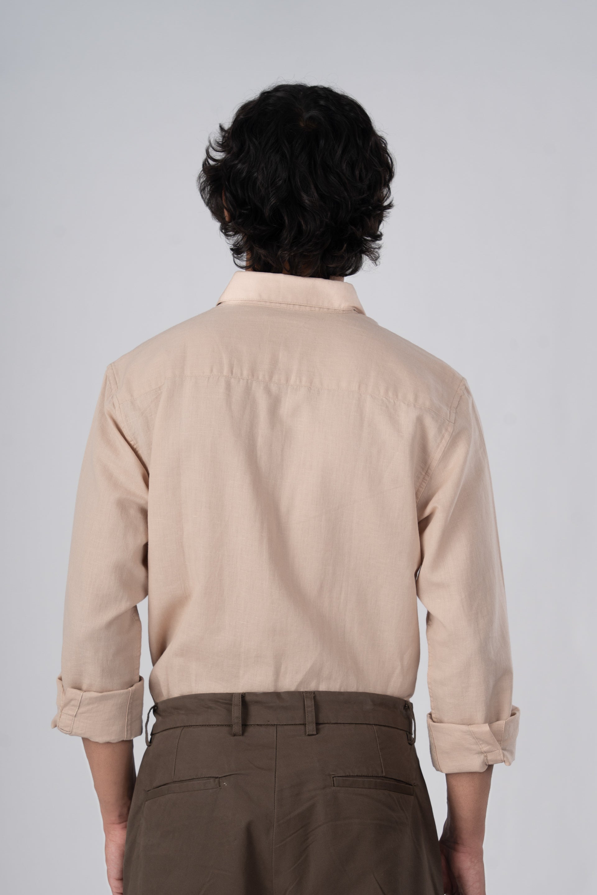 Classic Fused Linen Shirt In Beige