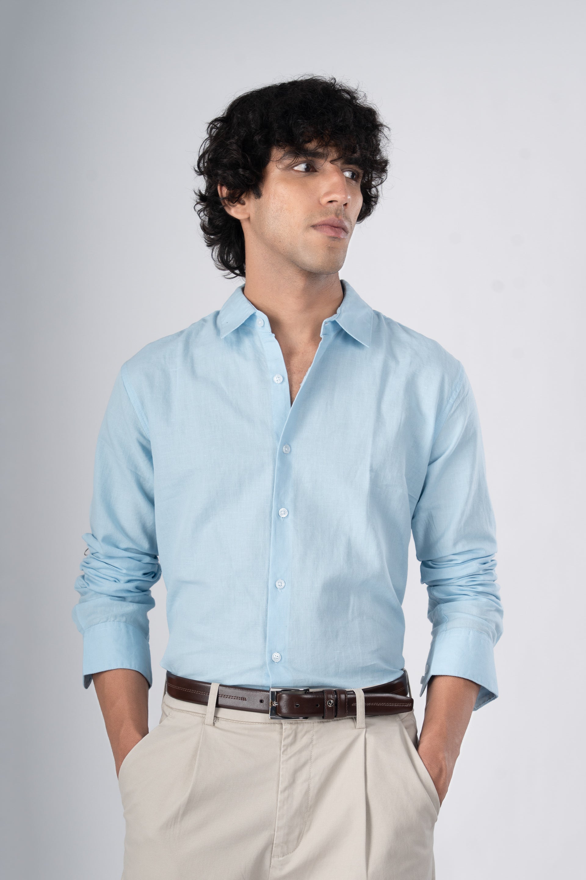 Classic Fused Linen Shirt In Blue
