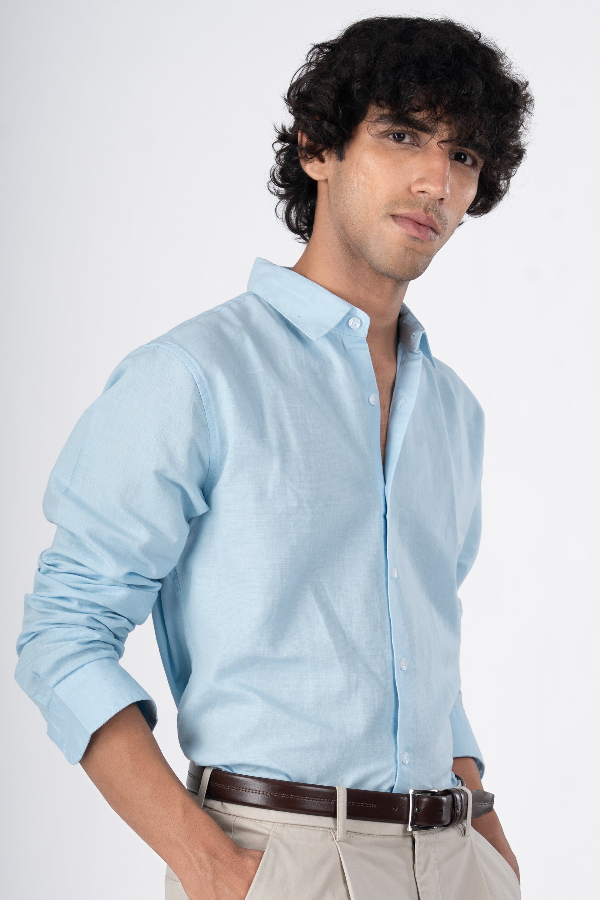 Classic Fused Linen Shirt In Blue