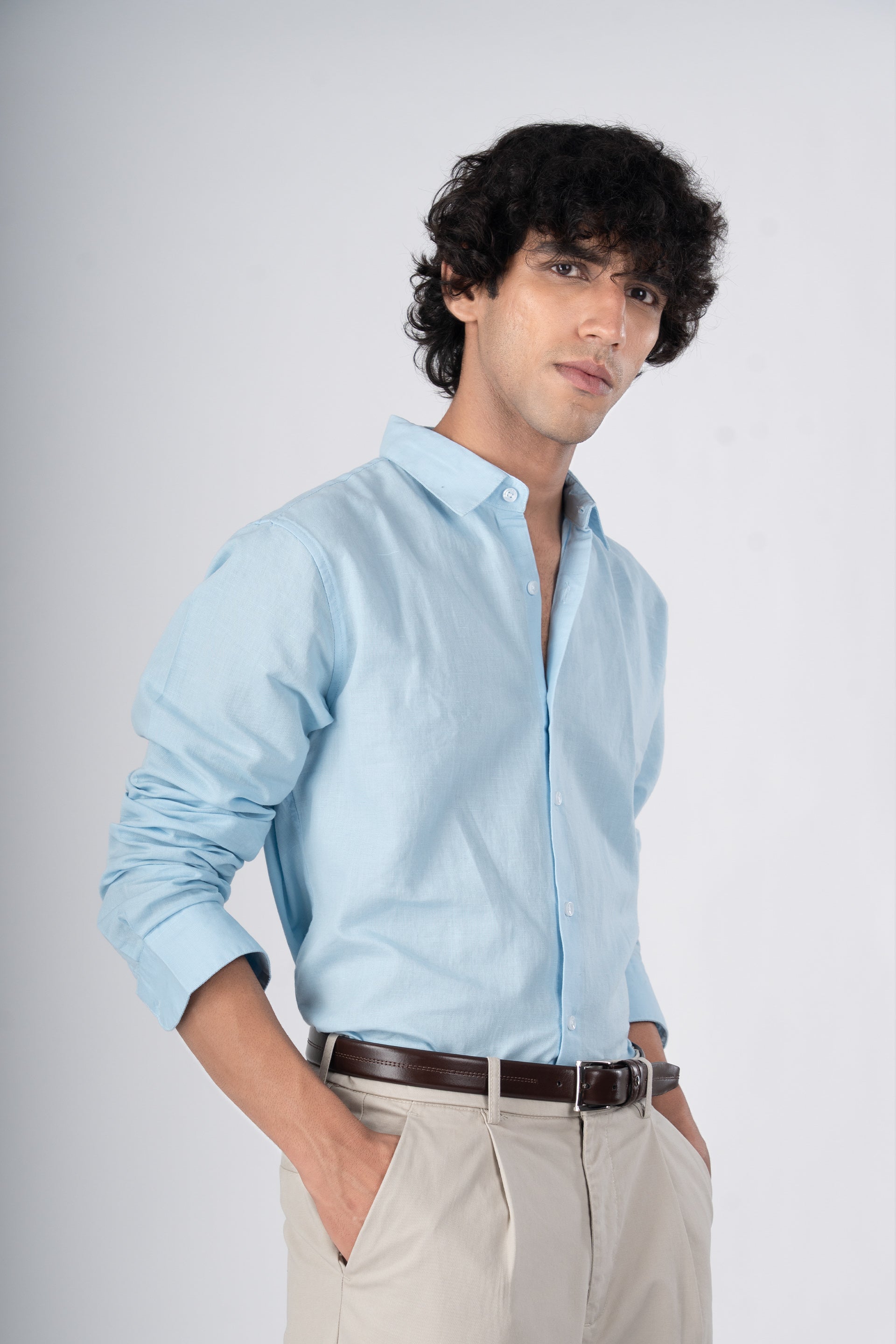 Classic Fused Linen Shirt In Blue