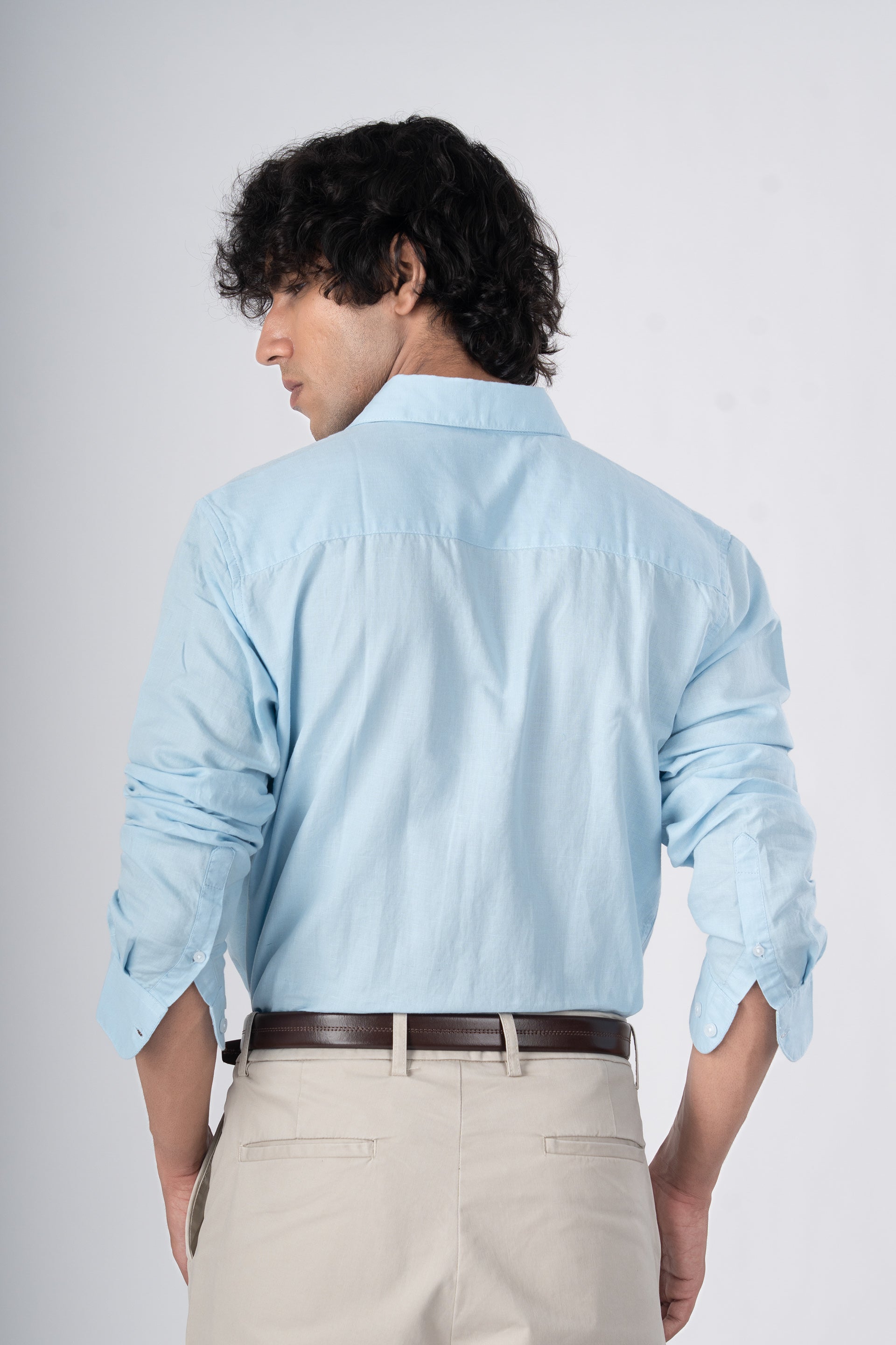 Classic Fused Linen Shirt In Blue