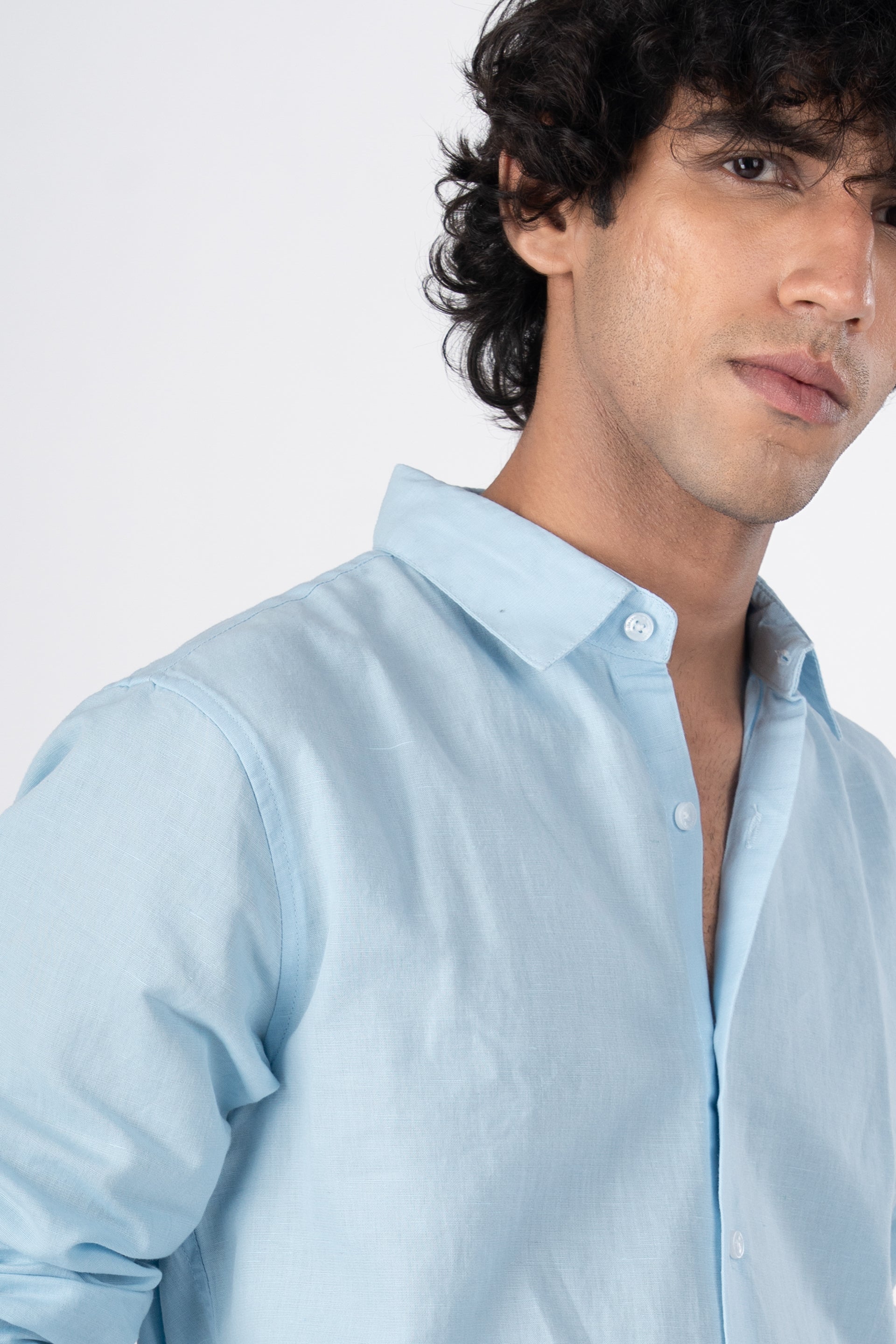 Classic Fused Linen Shirt In Blue