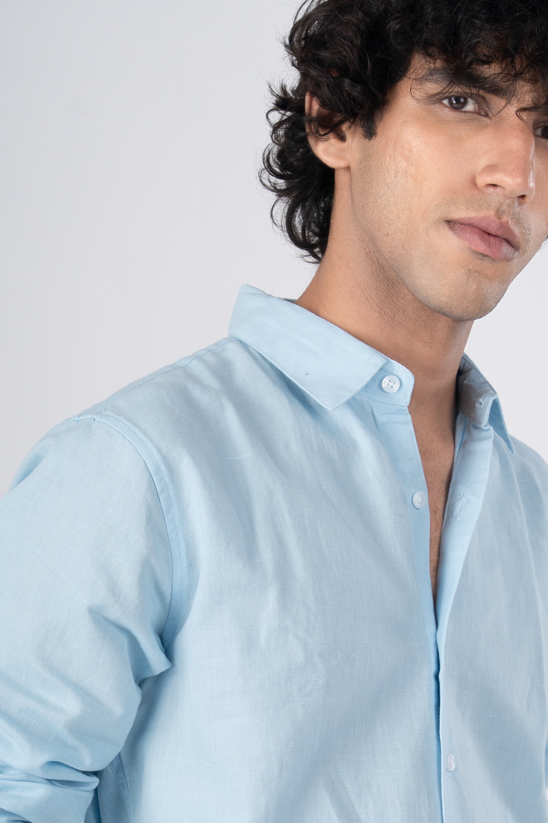 Classic Fused Linen Shirt In Blue